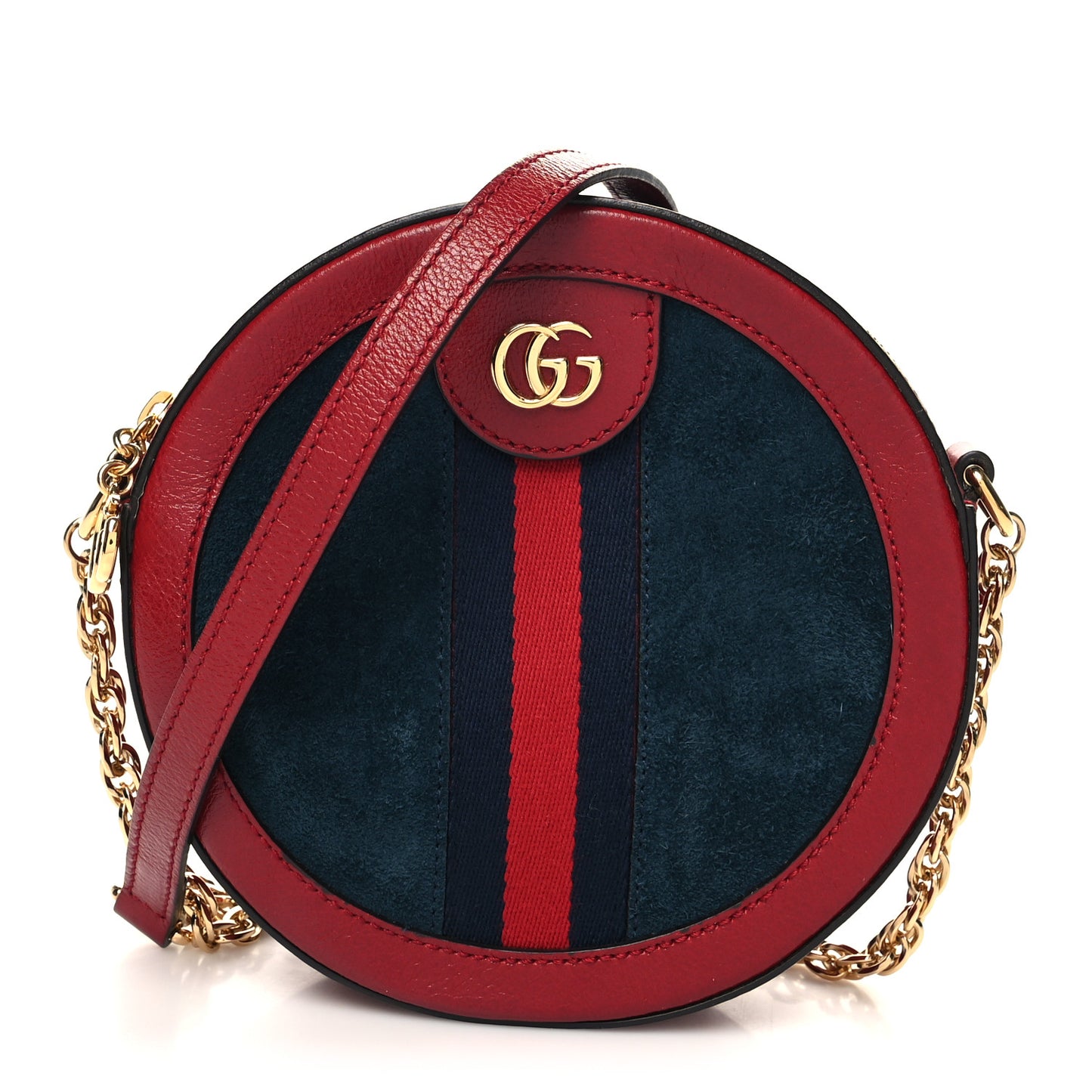 Suede Patent Web Mini Ophidia Round Shoulder Bag Hibiscus Red Navy