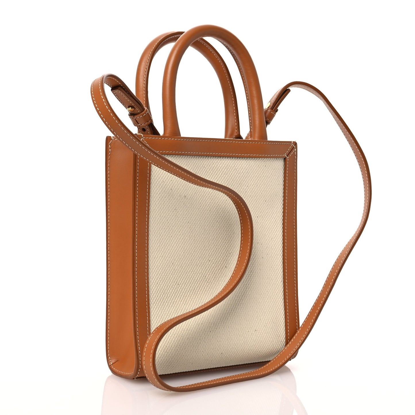 Canvas Calfskin Mini Vertical Cabas Natural Tan