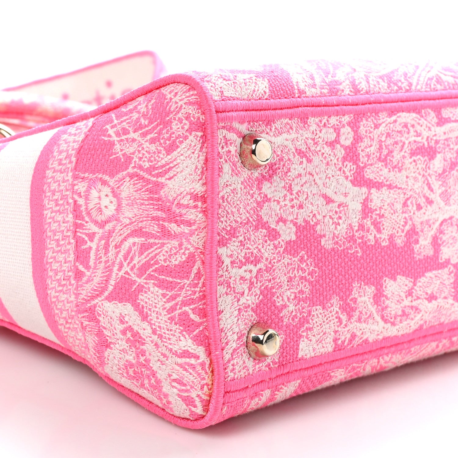 Christian Dior Canvas Toile De Jouy Reverse Embroidered Medium Lady D-Lite Fluorescent Pink 7 of 9