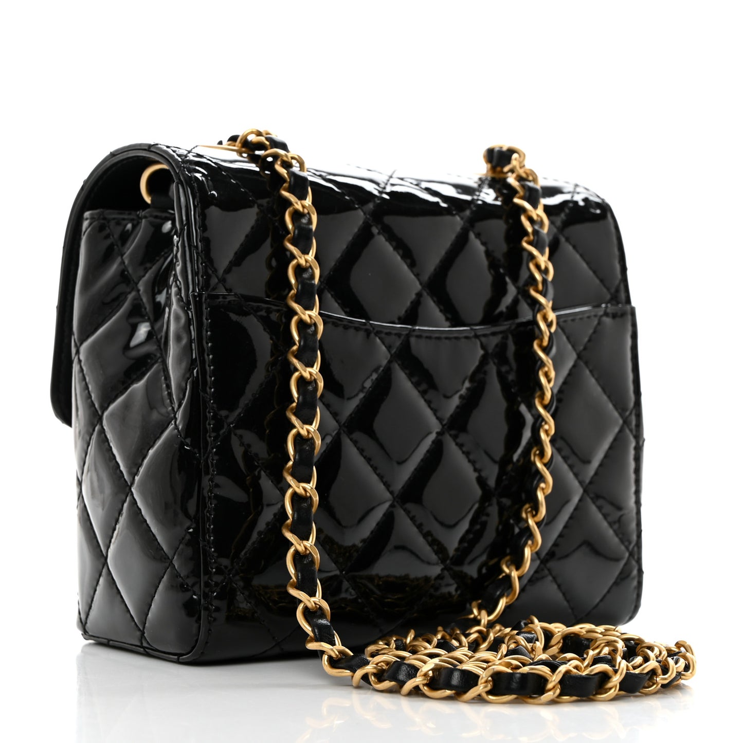 Patent Calfskin Quilted Mini Square Flap Black