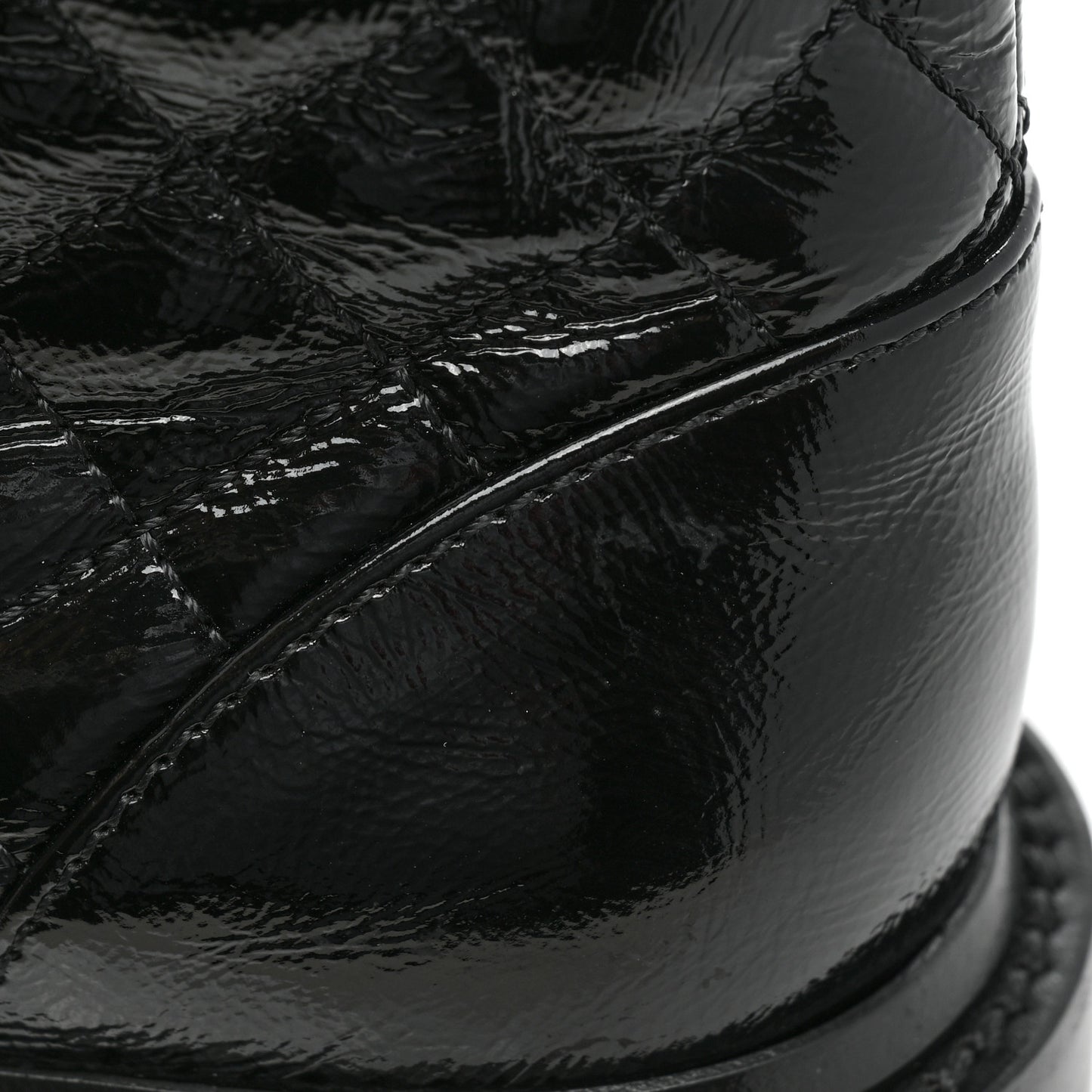 Shiny Calfskin Quilted Lace Up Combat Boots 36 Black