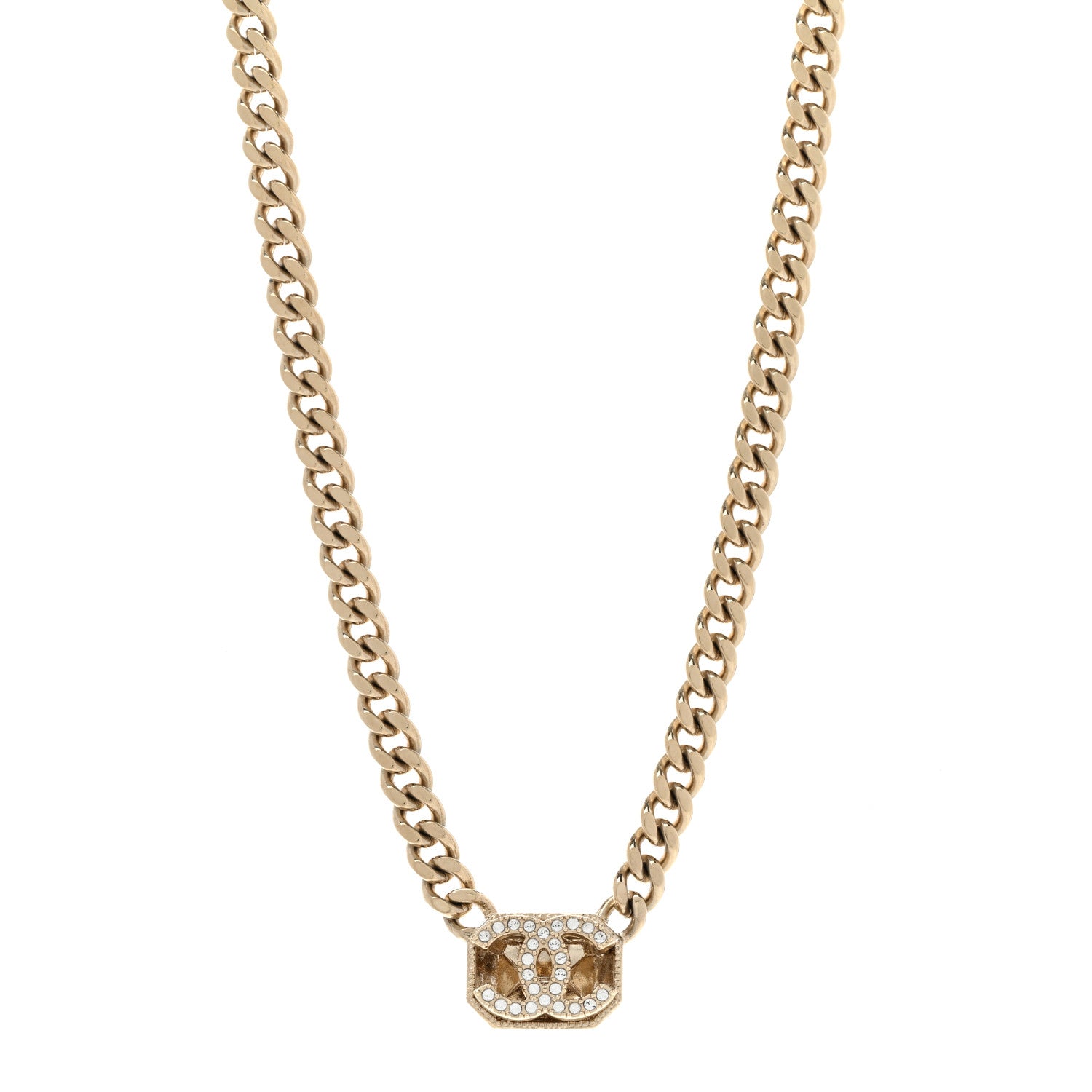 Chanel Crystal CC Chain Necklace Gold 1 of 7