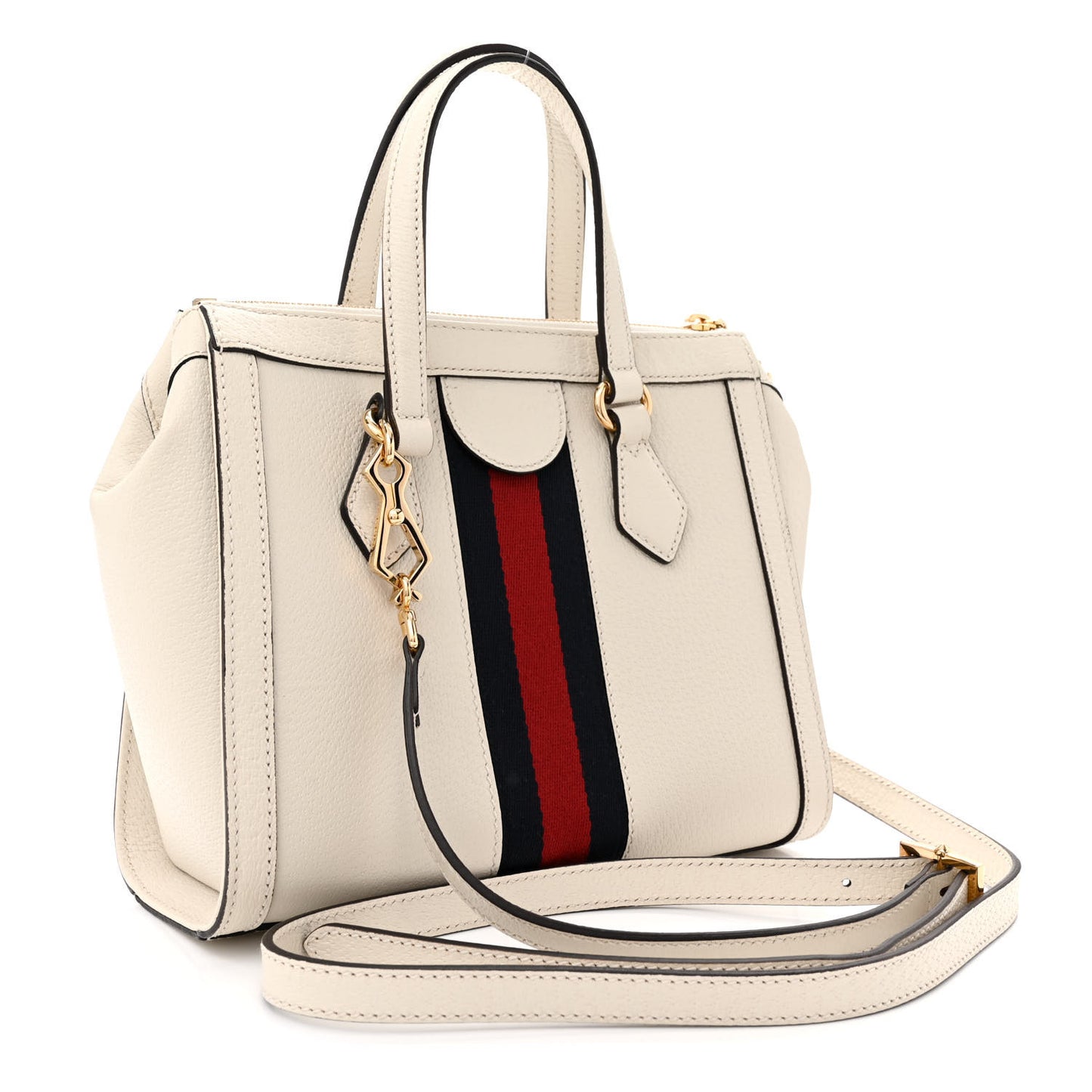 Textured Calfskin Web Small Ophidia Tote Bag Mystic White