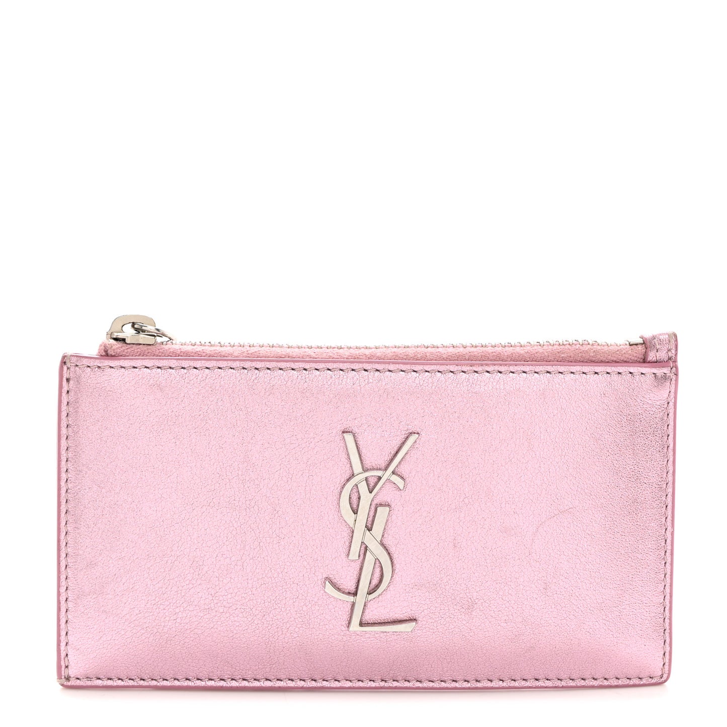 Metallic Calfskin Monogram Fragments Zippered Card Case Vegas Pink