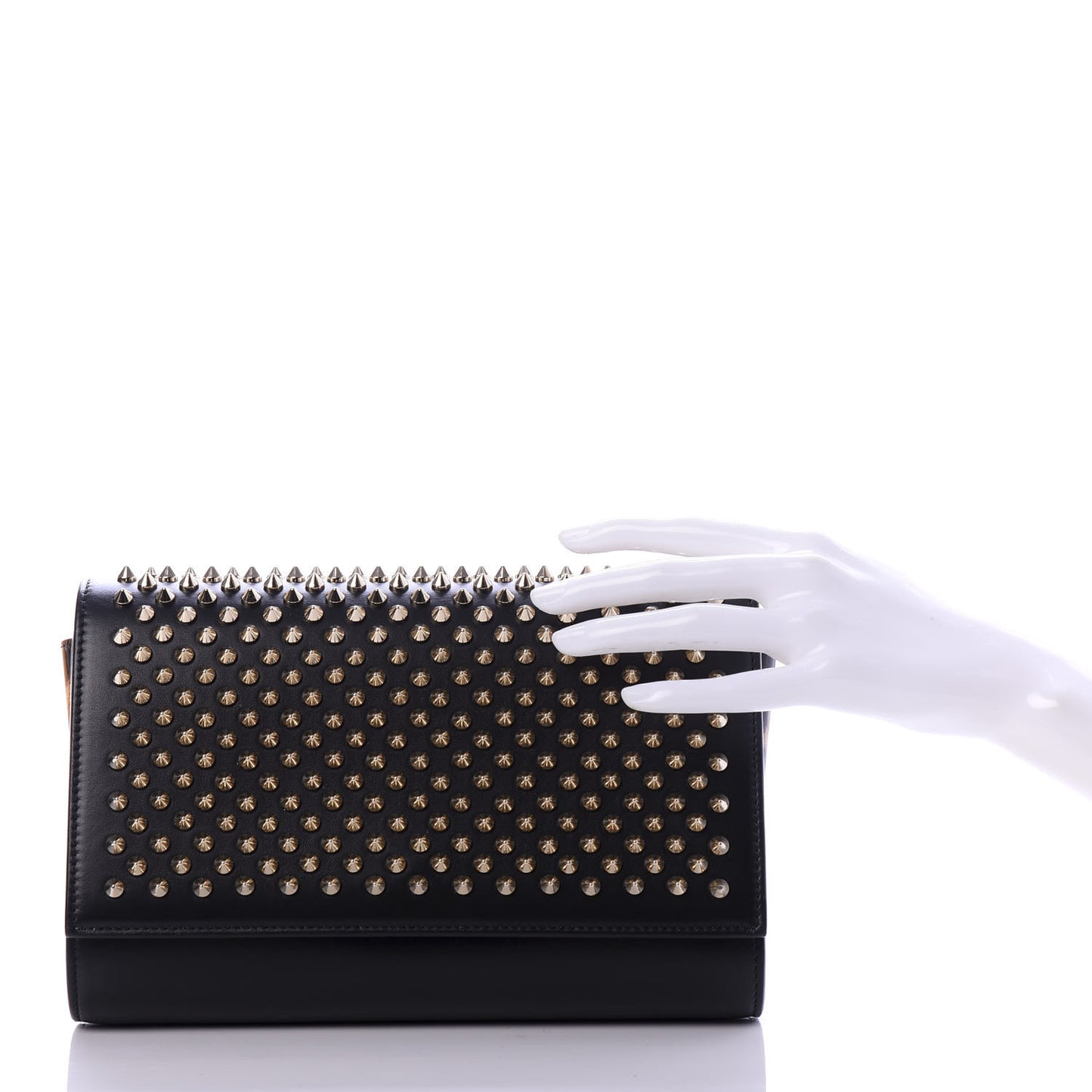 Calfskin Patent Leopard Spikes Paloma Clutch Black