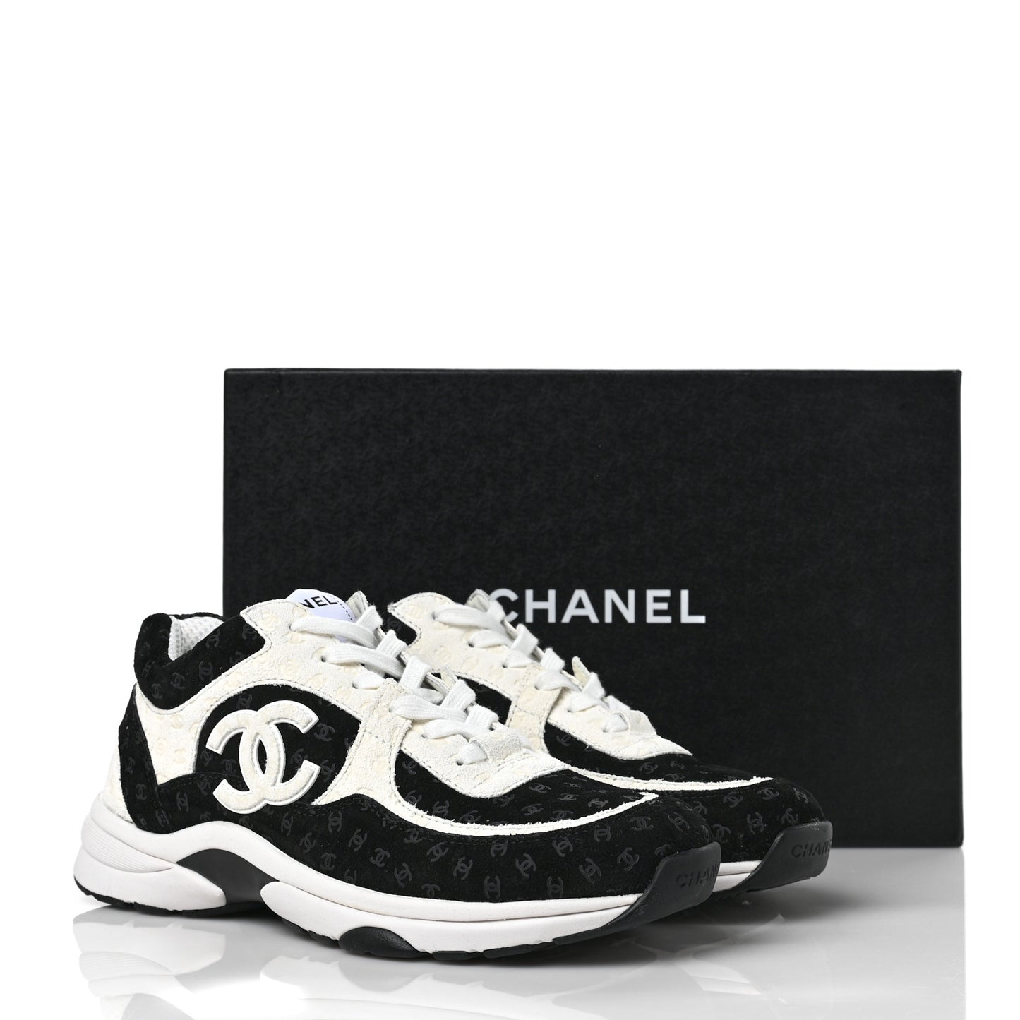Suede Calfskin Printed CC Sneakers 38.5 Black White