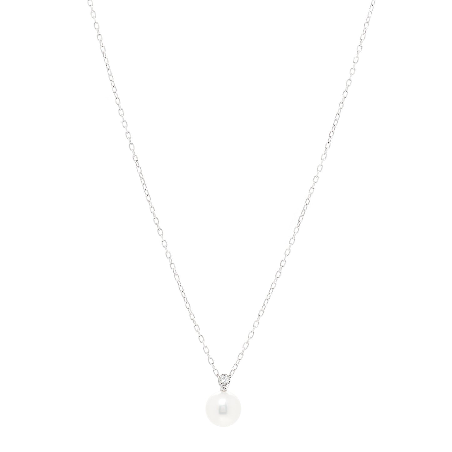 18K White Gold Diamond Akoya Pearl 7.5mm Morning Dew Pendant Necklace