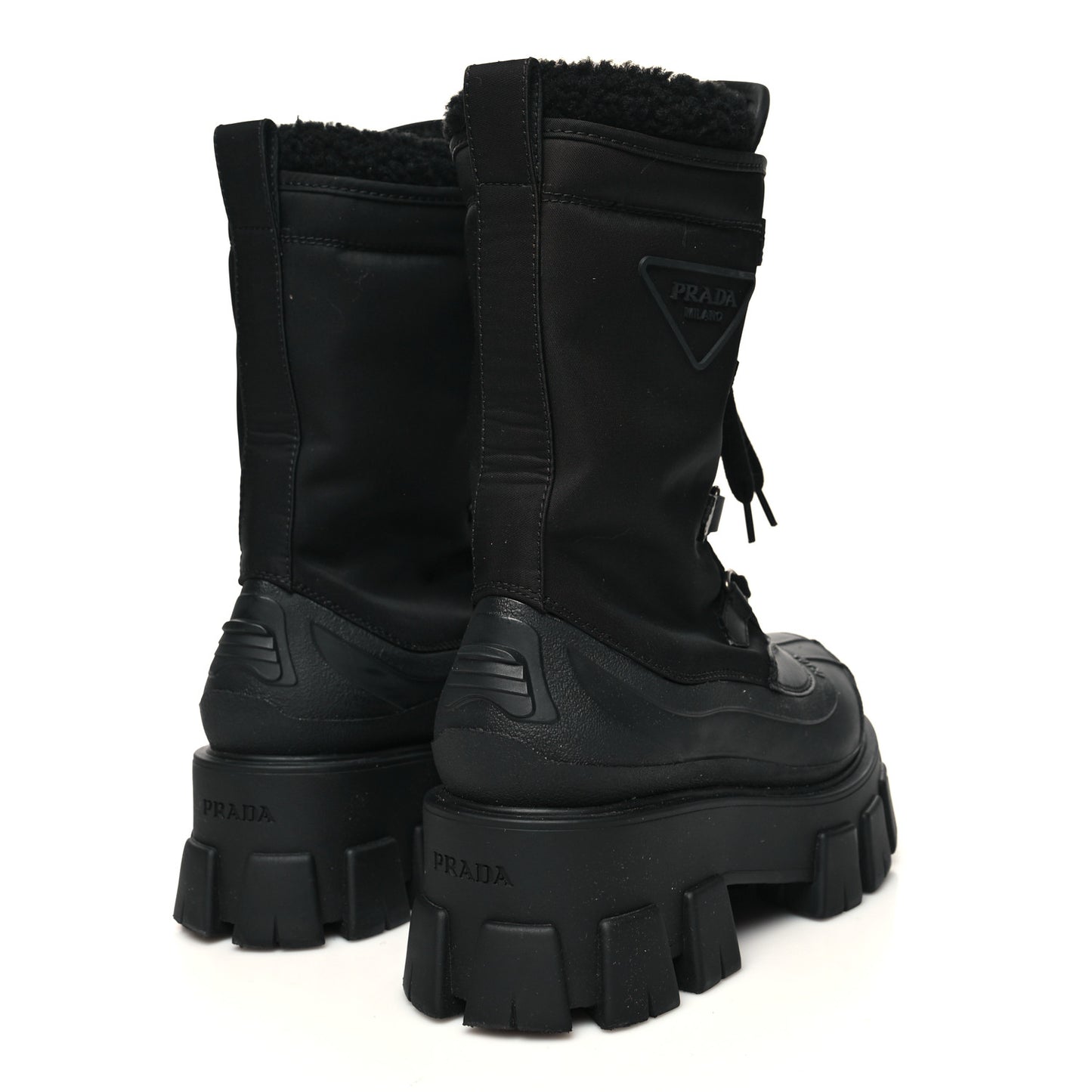 Nylon Rubber Shearling Triangle Logo Monolith 55mm Snow Boots 36.5 Black