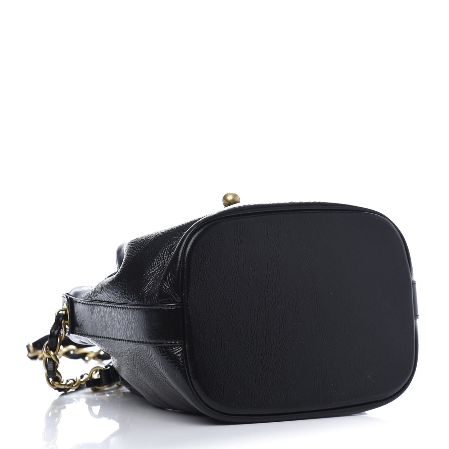 Shiny Aged Calfskin CC Chain Mini Drawstring Bag Black
