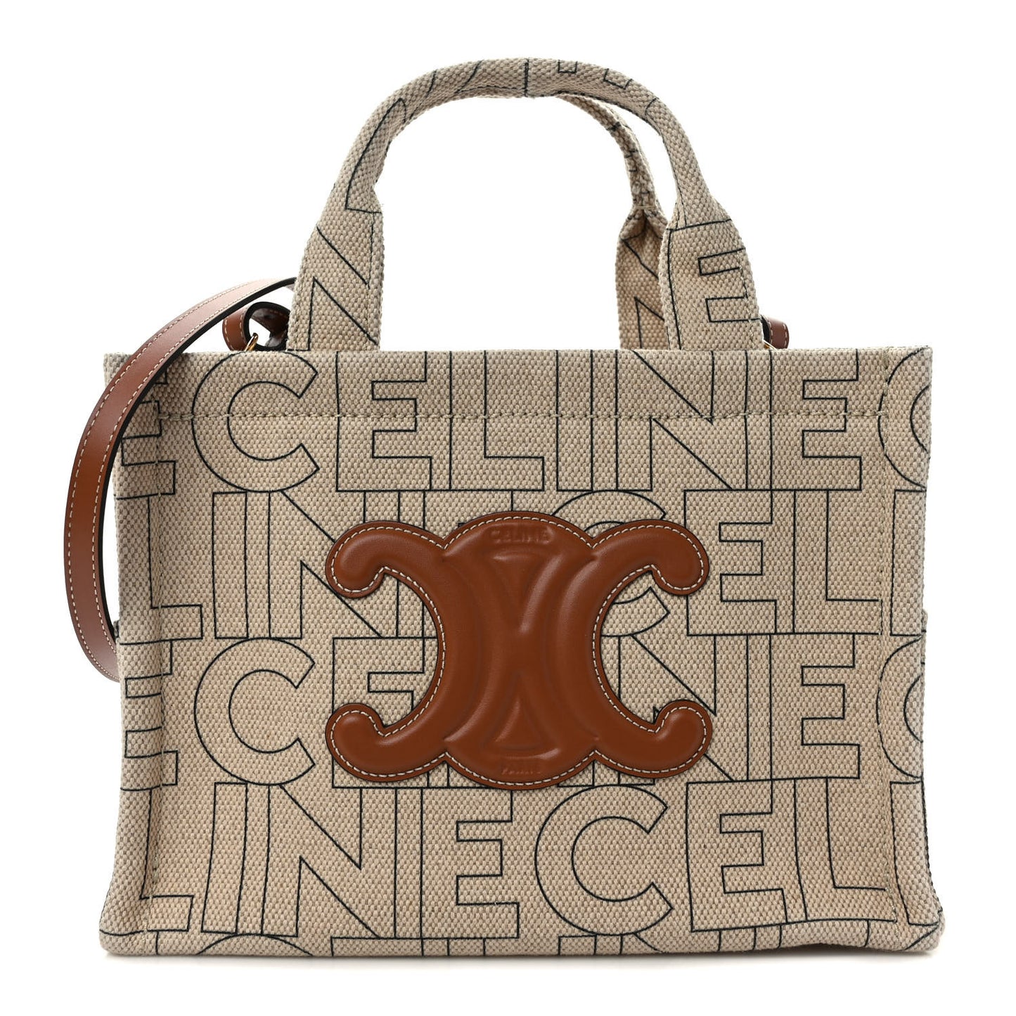 Canvas Calfskin All Over Print Small Cabas Thais Natural Tan
