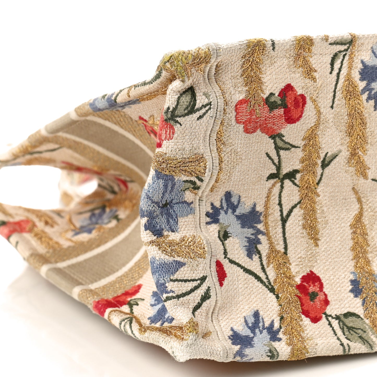 Canvas Embroidered Medium Hibiscus Book Tote Beige Multicolor