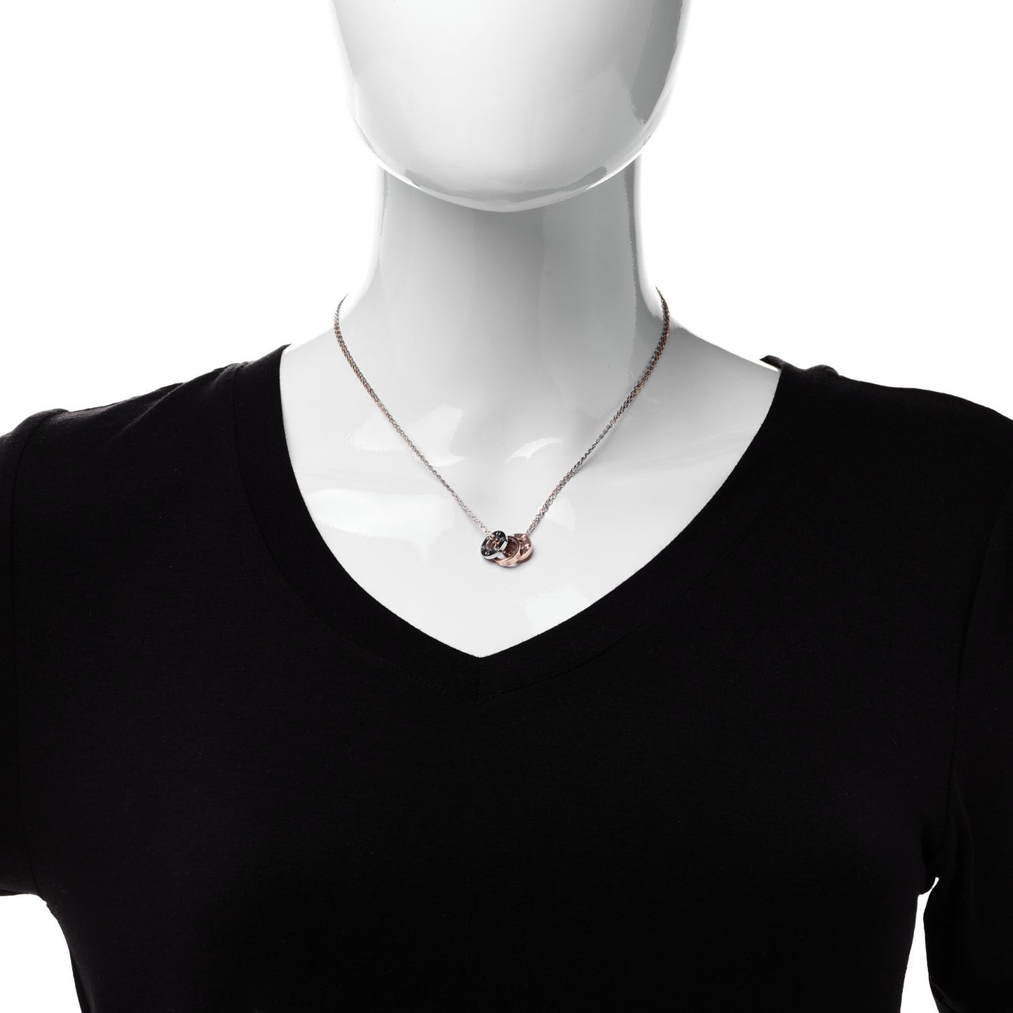 18K White Pink Gold Diamond Three Ring LOVE Pendant Necklace