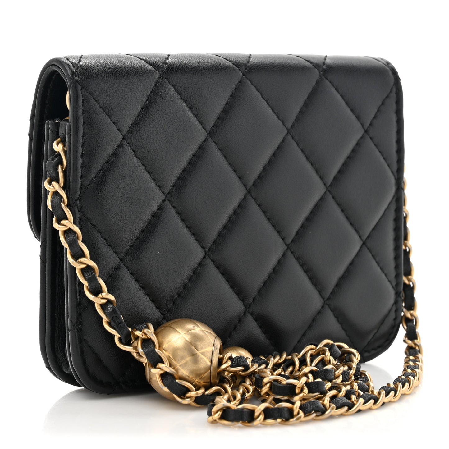 Lambskin Quilted Pearl Crush Clutch With Chain Black