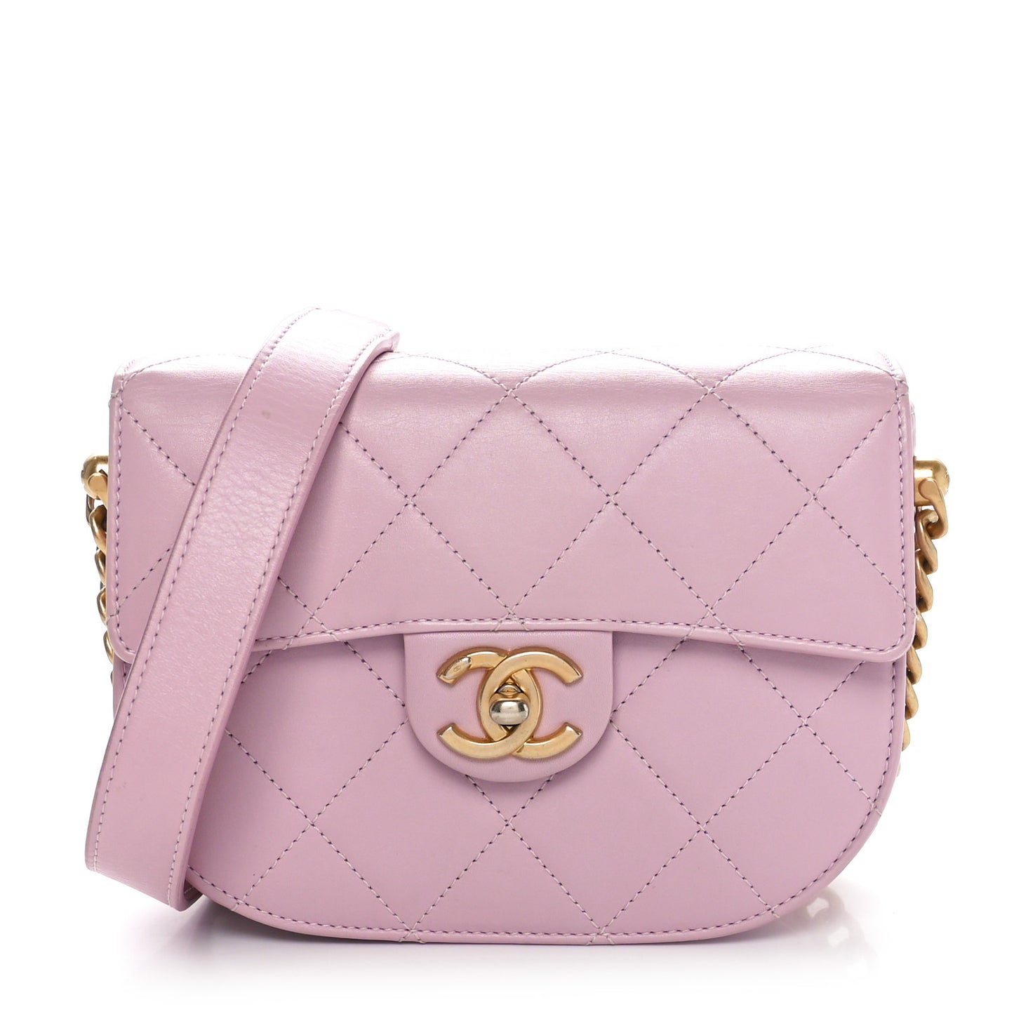 Calfskin Quilted Moon Messenger Light Pink