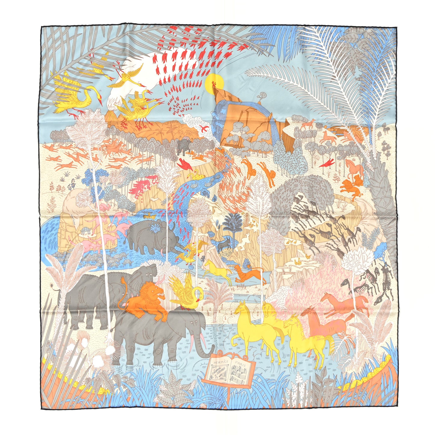 Silk Le Carnaval des Animaux Scarf 90 Bleu Glacier Jaune