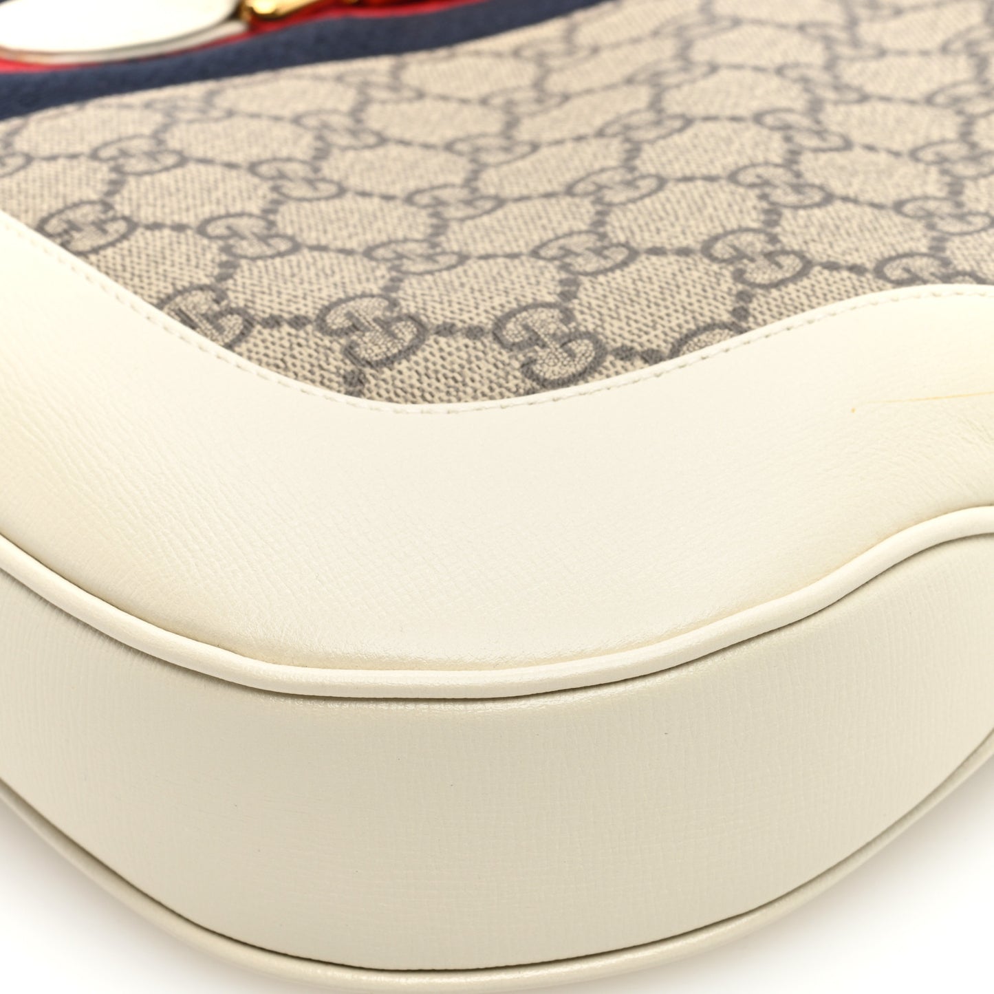 GG Supreme Monogram Textured Dollar Calfskin Web Medium Jackie 1961 Hobo Beige Ebony Mystic White