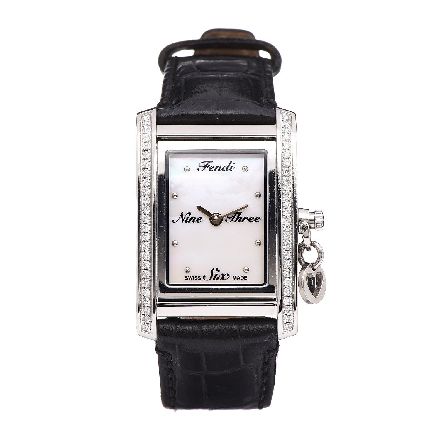 Fendi Stainless Steel Alligator Diamond Bezel Mother of Pearl 27mm