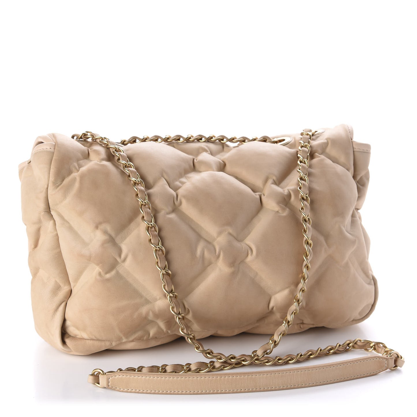 Iridescent Calfskin Quilted Small Chesterfield Flap Light Beige