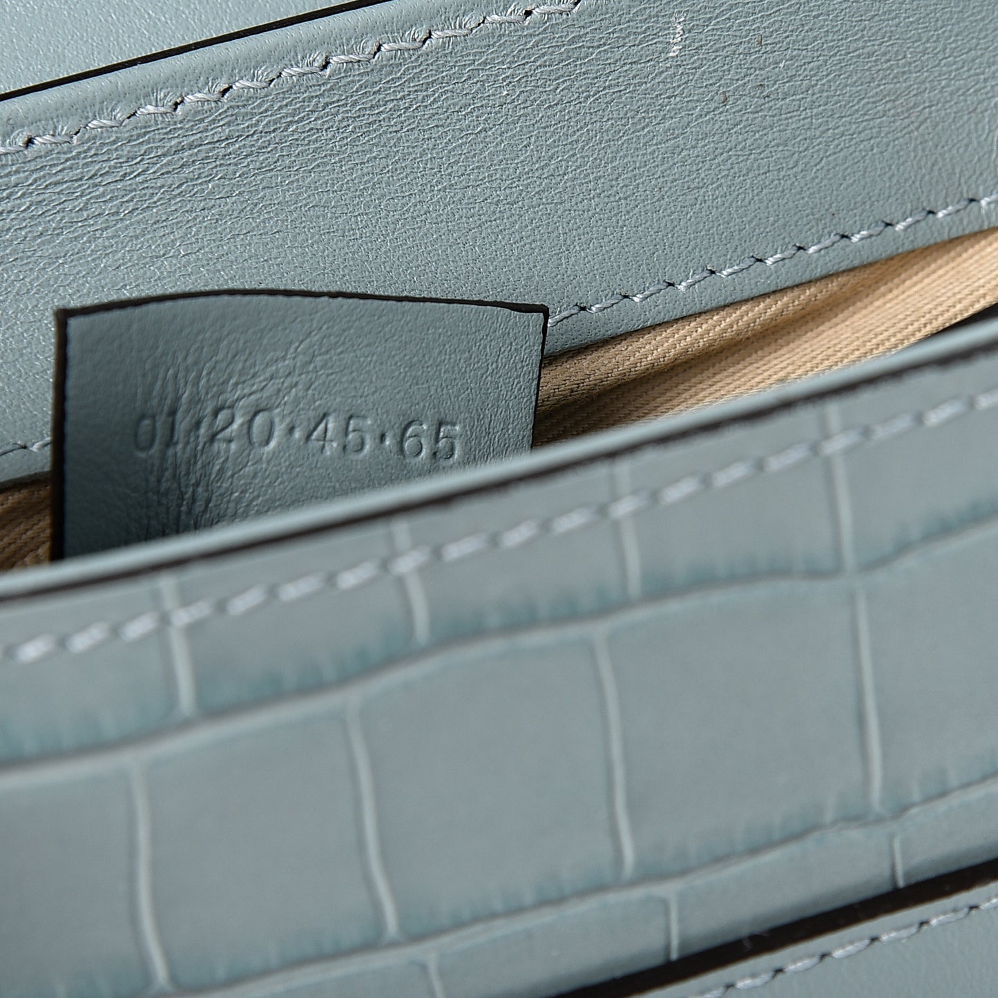 Calfskin Crocodile Embossed Small Aby Lock Faded Blue