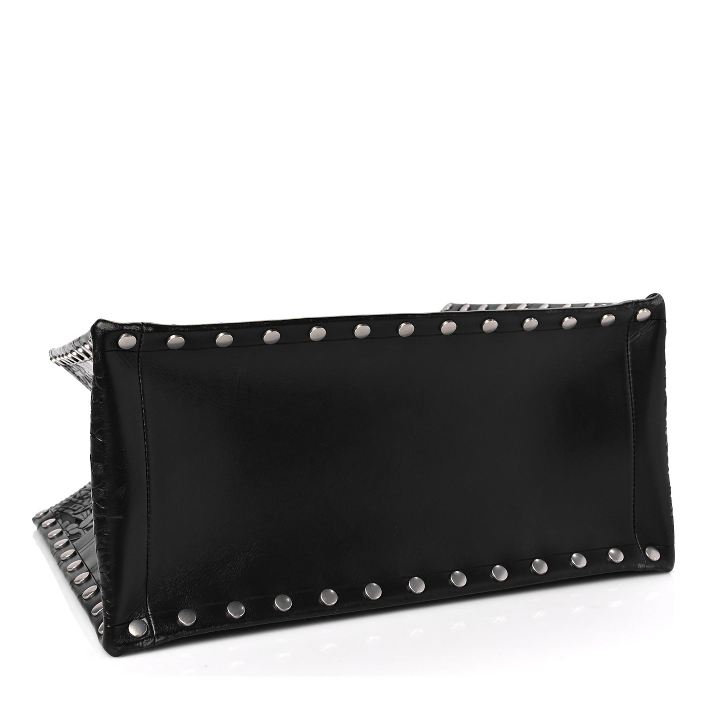 Calfskin Laser Cut Studded Medium Book Tote Black