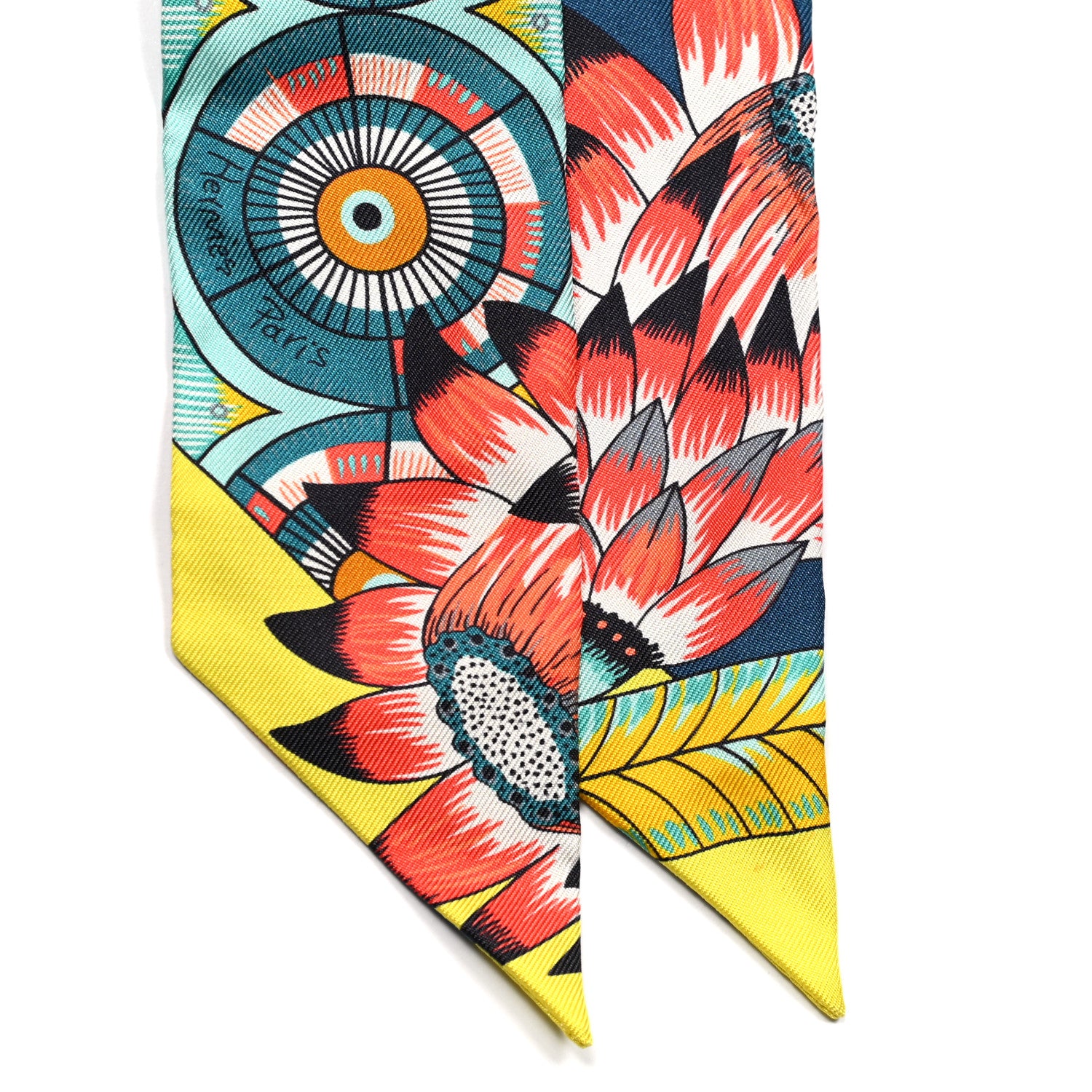 Hermes Silk The Savana Dance Twilly Turquoise Petrole Jaune 2 of 4