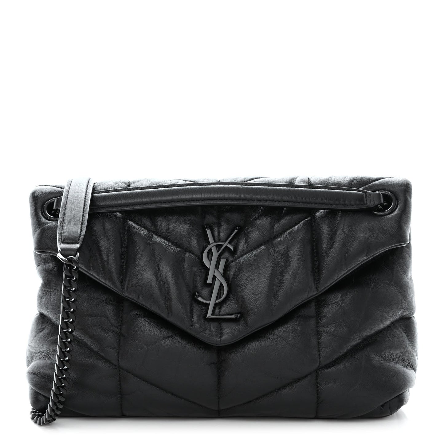 Lambskin Quilted Monogram Monochrome Small Loulou Puffer Chain Satchel Black
