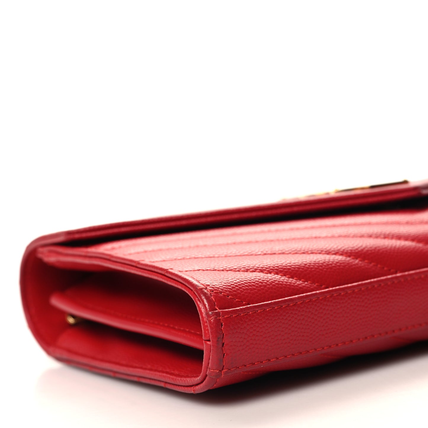 Grain De Poudre Matelasse Chevron Monogram Chain Wallet Red