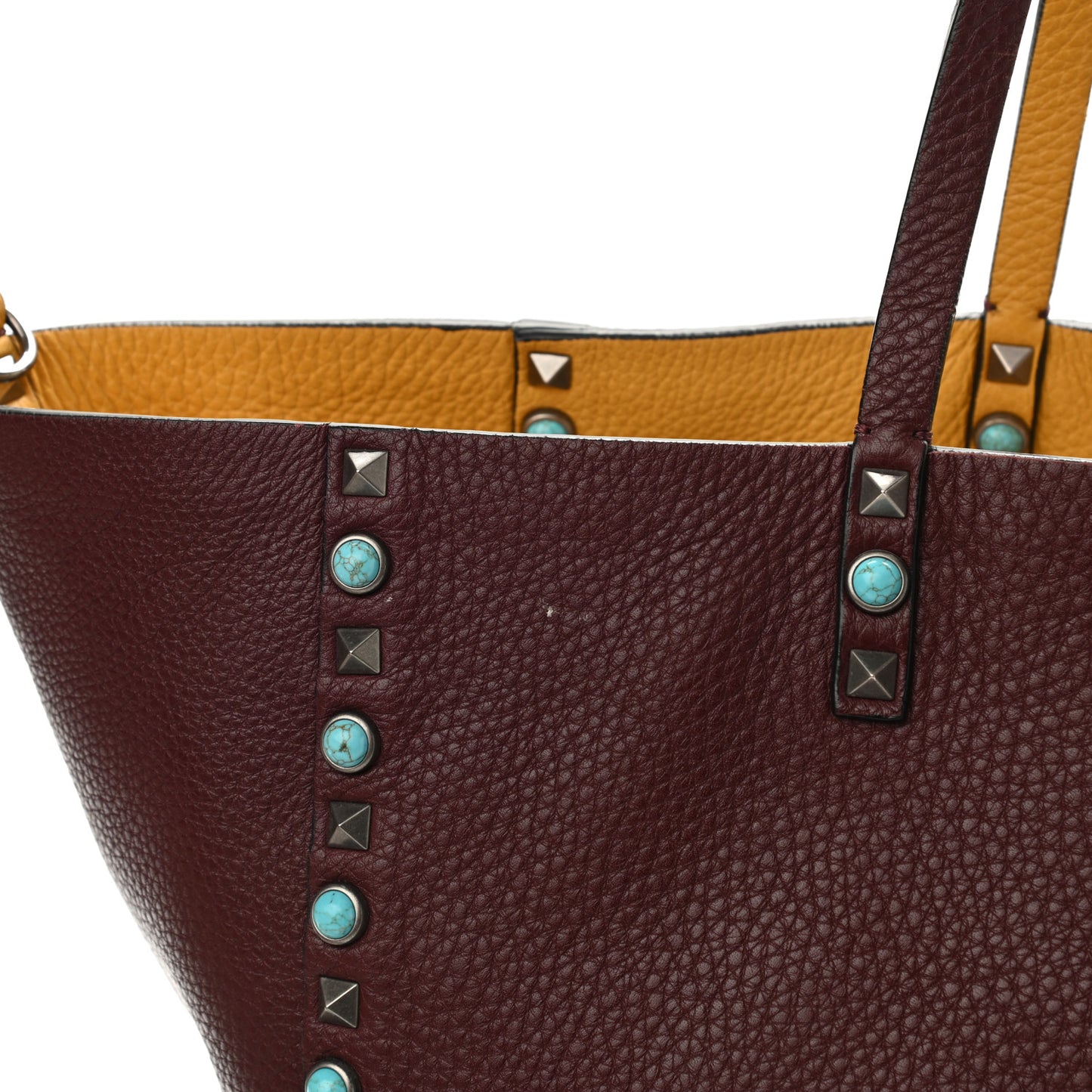 Stampa Alce Calfskin Medium Guitar Strap Rockstud Rolling Reversible Tote Wine Yellow