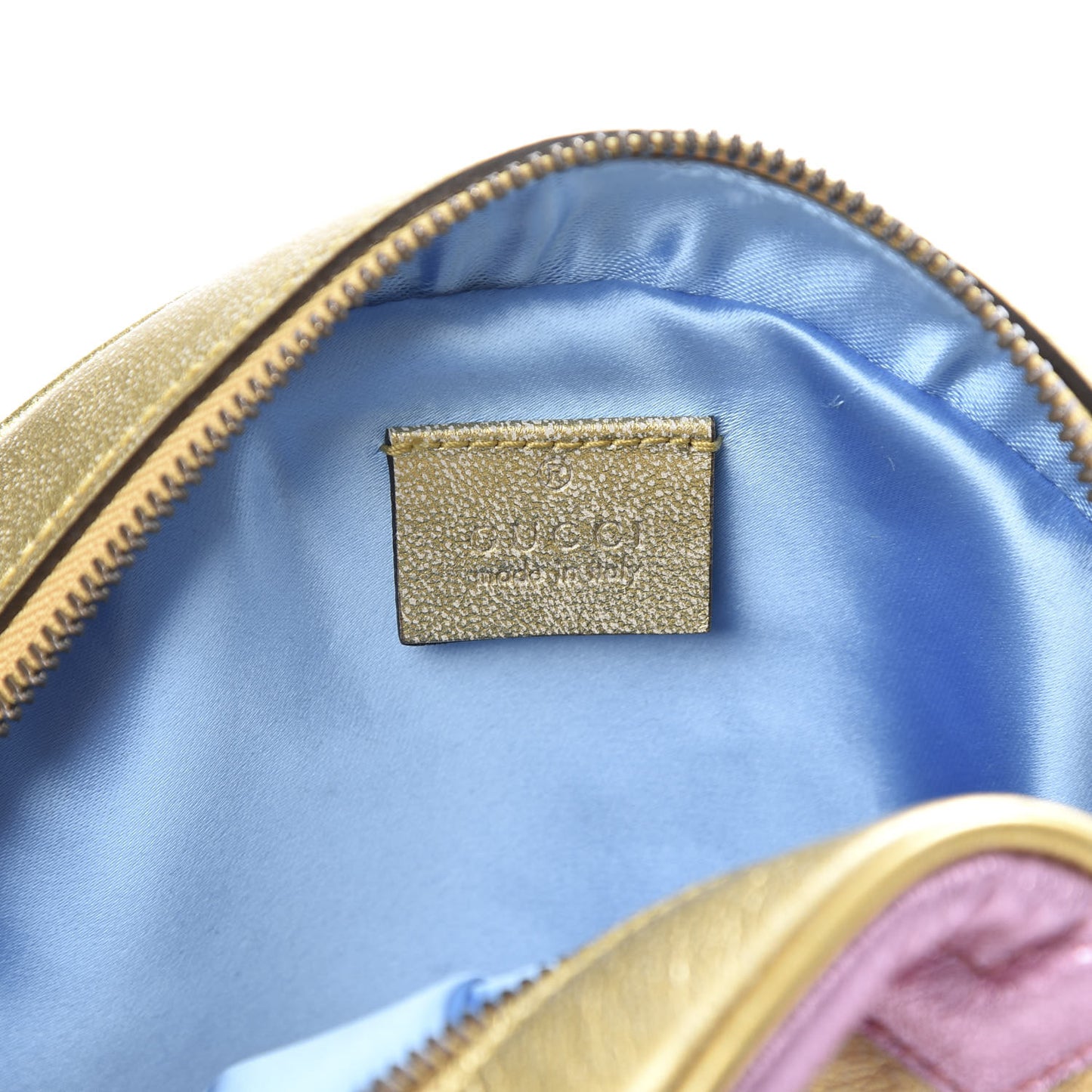 Metallic Calfskin Matelasse Mini GG Marmont Round Shoulder Bag Gold Pink