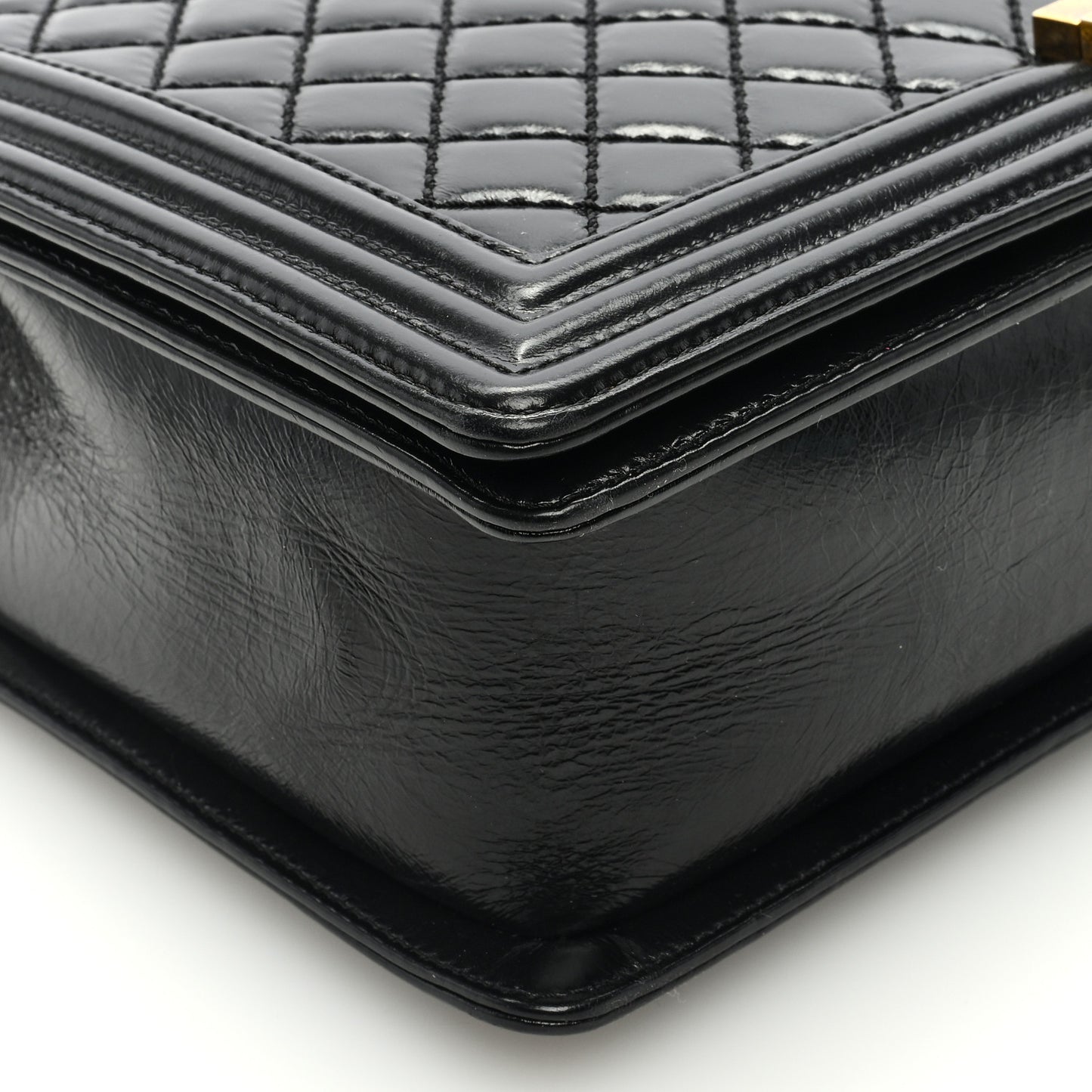 Glazed Calfskin Quilted Large Boy Flap Black