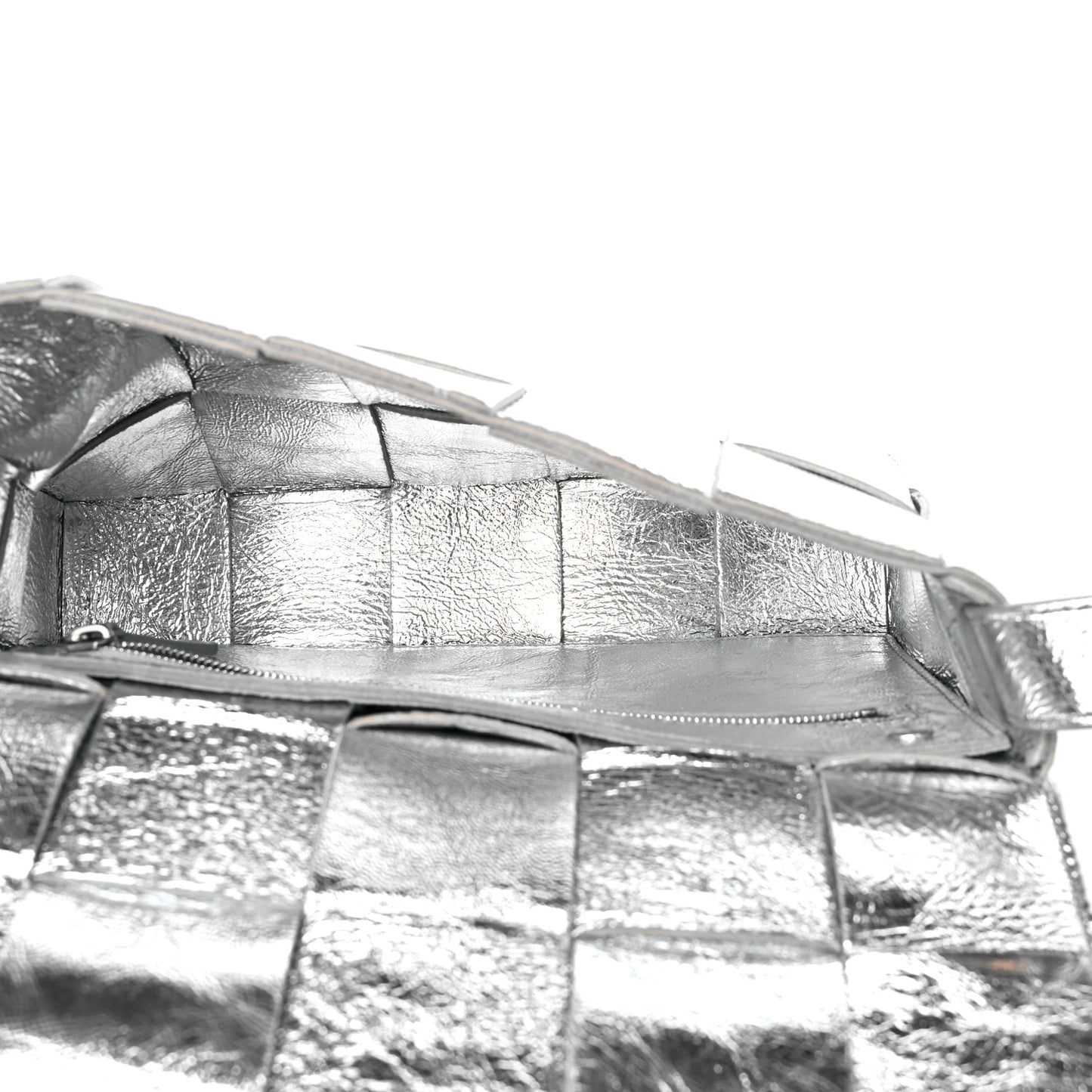 Metallic Lambskin Maxi Intrecciato Cassette Crossbody Bag Silver
