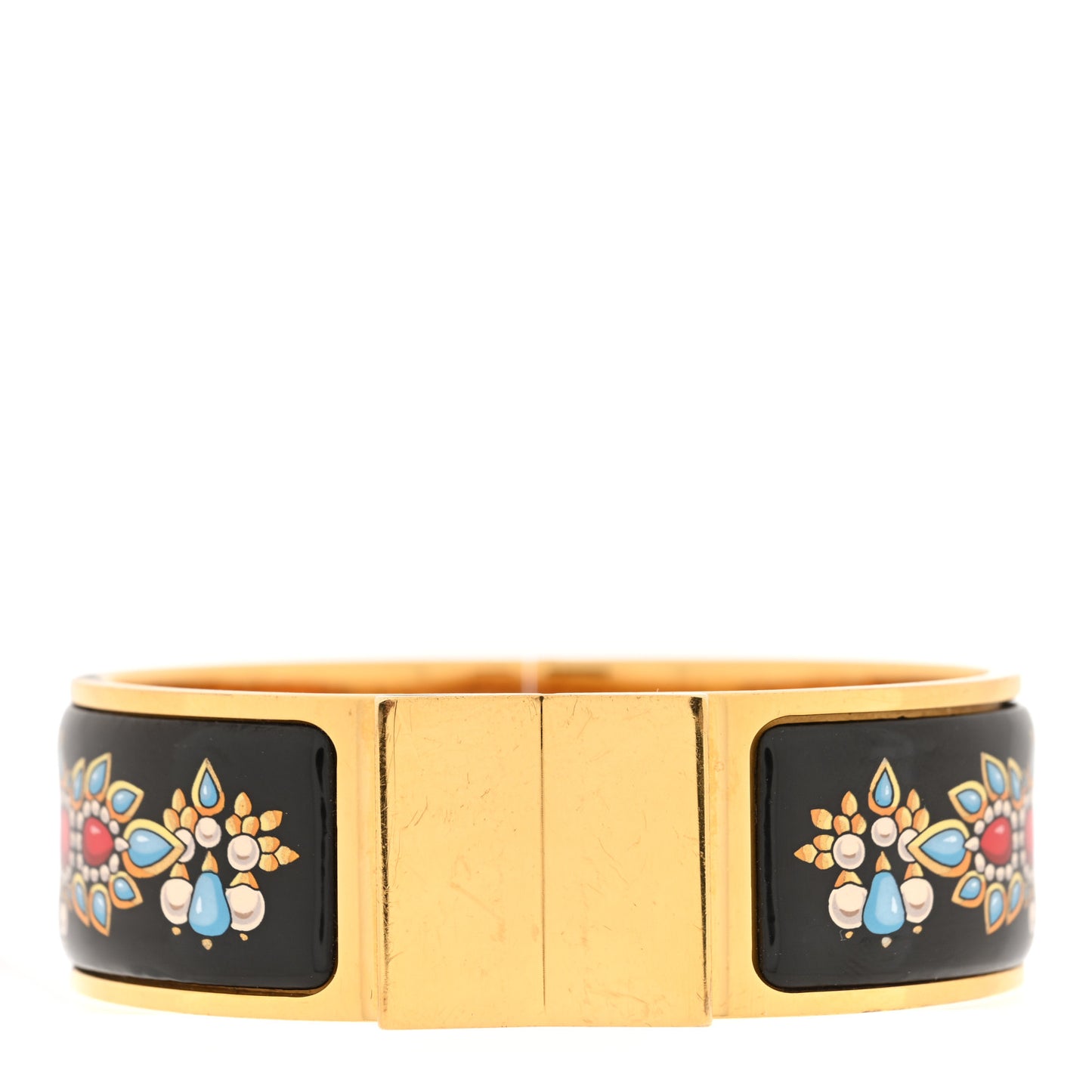 Enamel Printed Wide Grand Bracelet Black Multi