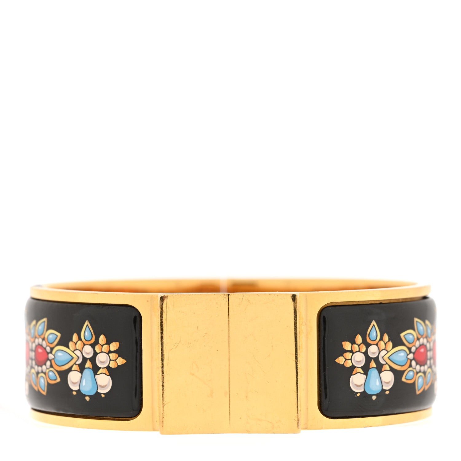 Hermes Enamel Printed Wide Grand Bracelet Black Multi 1 of 4
