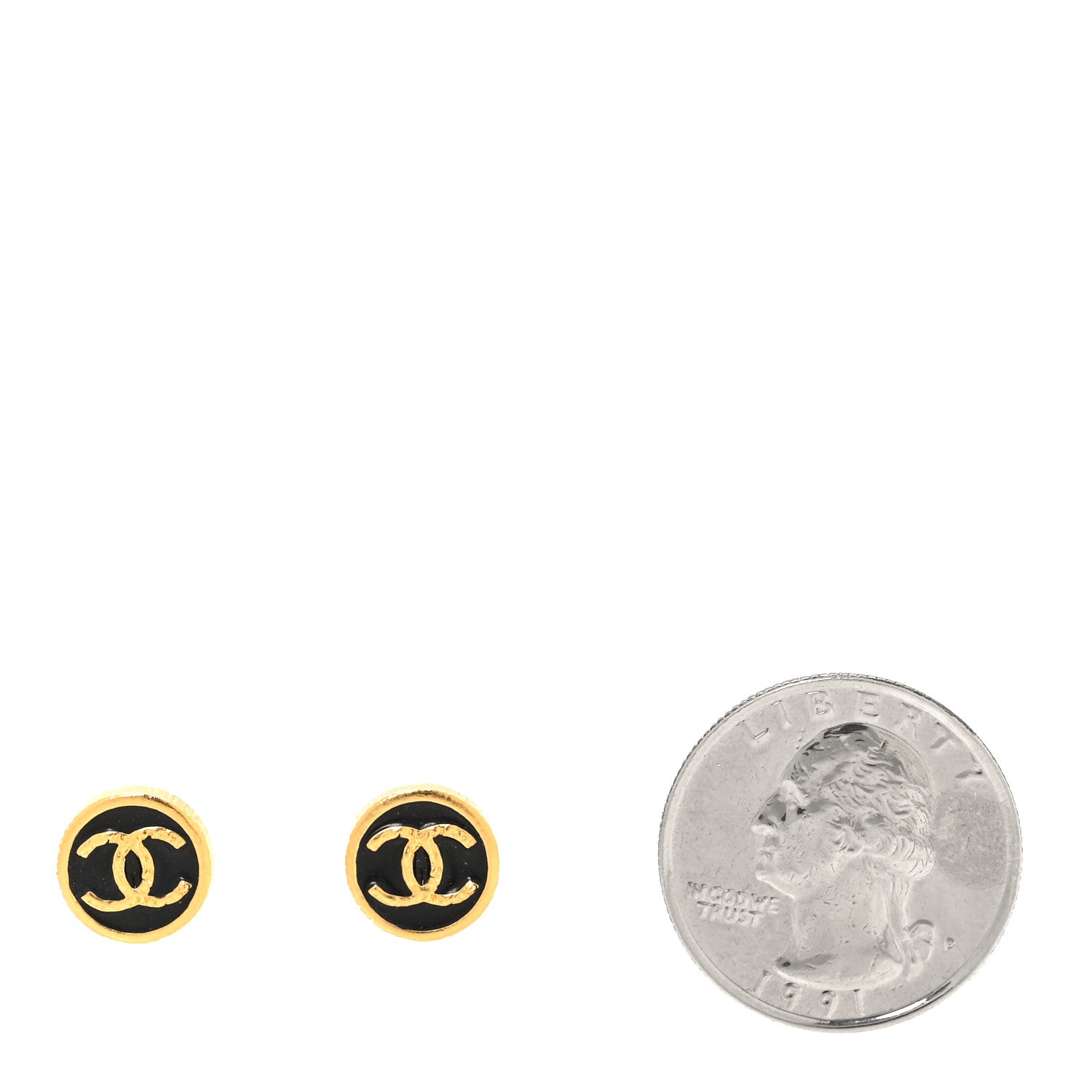 Chanel Metal Enamel CC Round Earrings Gold Black 2 of 5