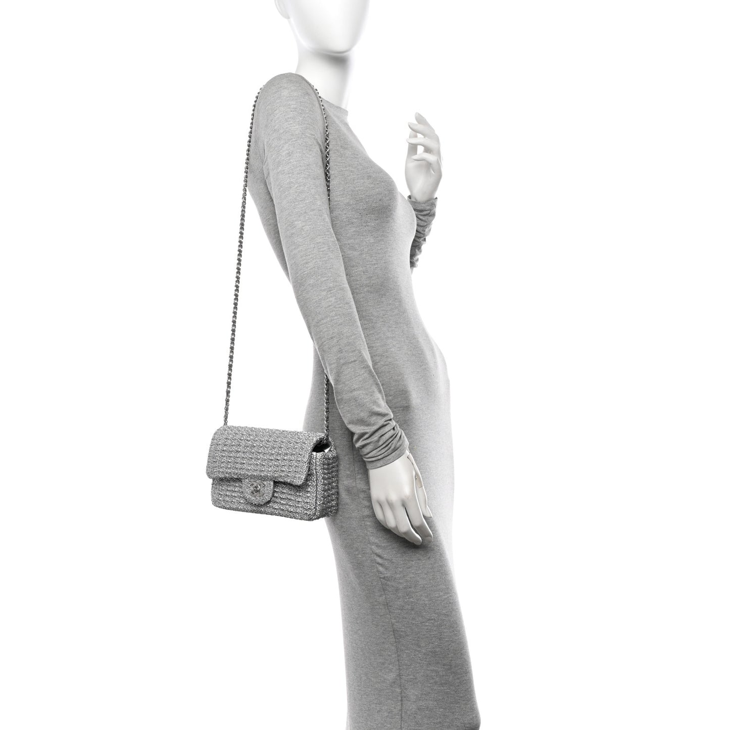 Metallic Woven Fabric Mini Rectangular Flap Silvery