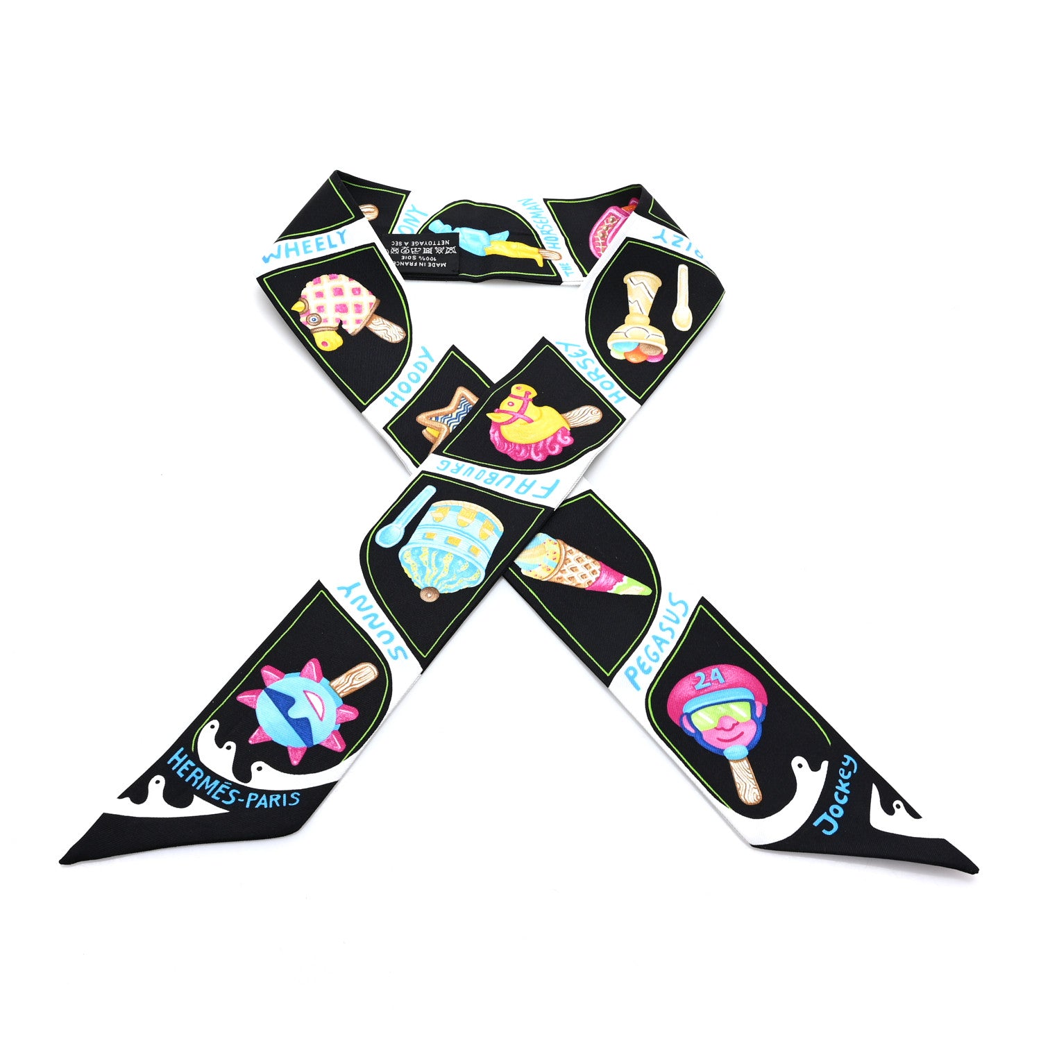 Hermes Silk Funny Ice Cream Twilly Black White Multicolor 1865068