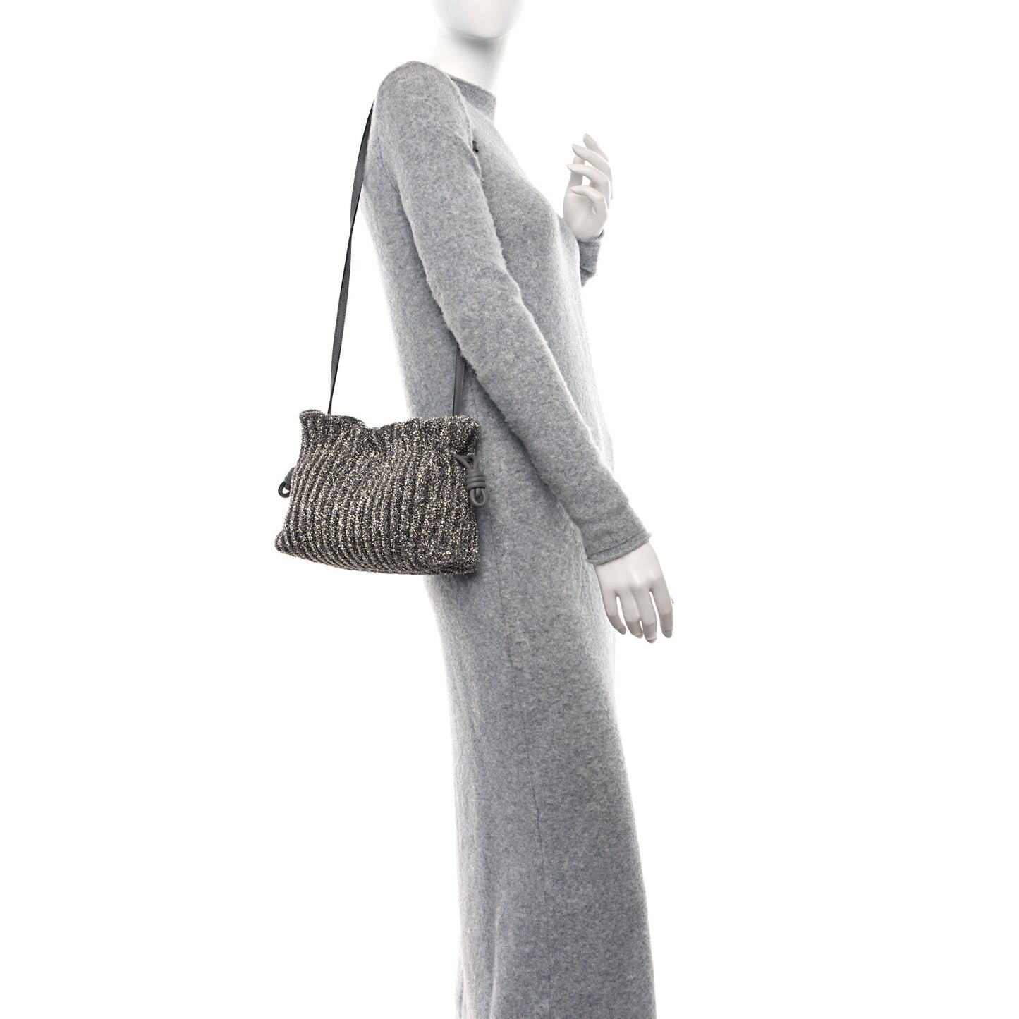 Lurex Mini Flamenco Knot Clutch Silver