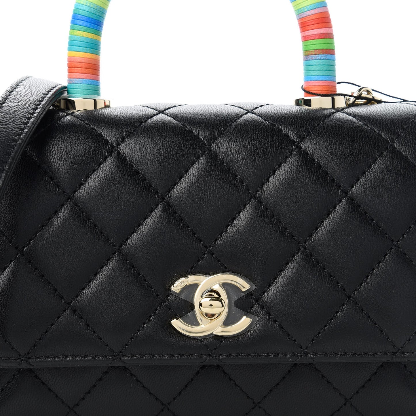 Goatskin Quilted Rainbow Extra Mini Coco Handle Flap Black