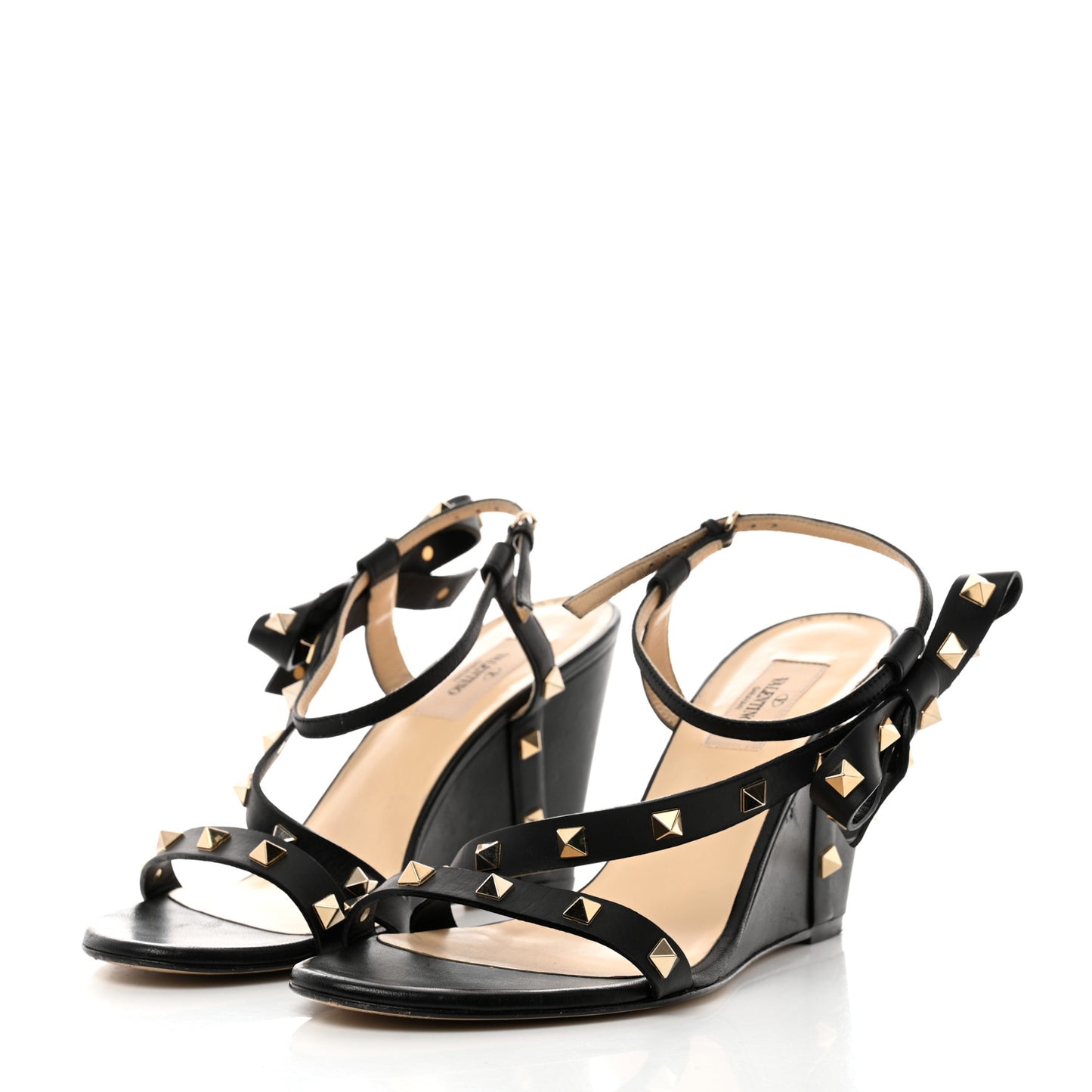Nappa Rockstud Asymmetric Bow Wedge Sandals 41 Black