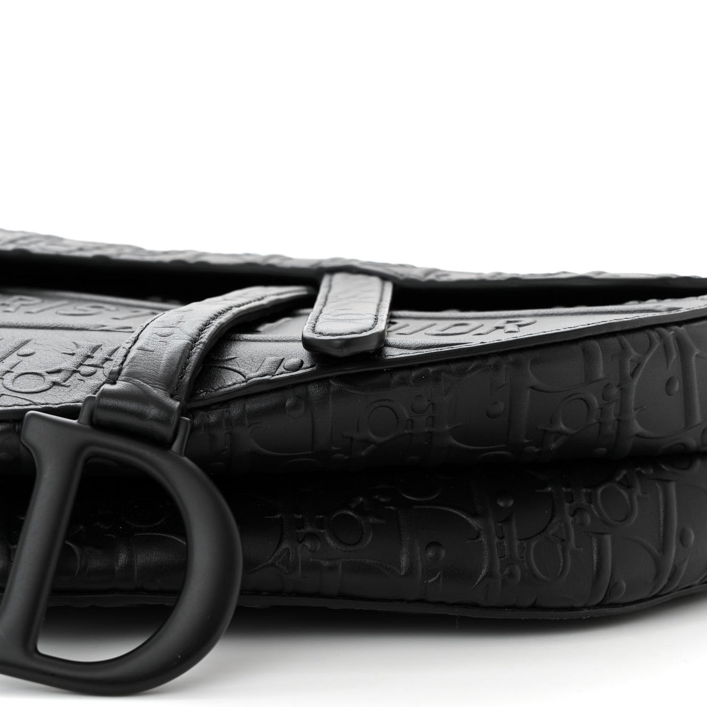 Calfskin Embossed Oblique Saddle Bag Black