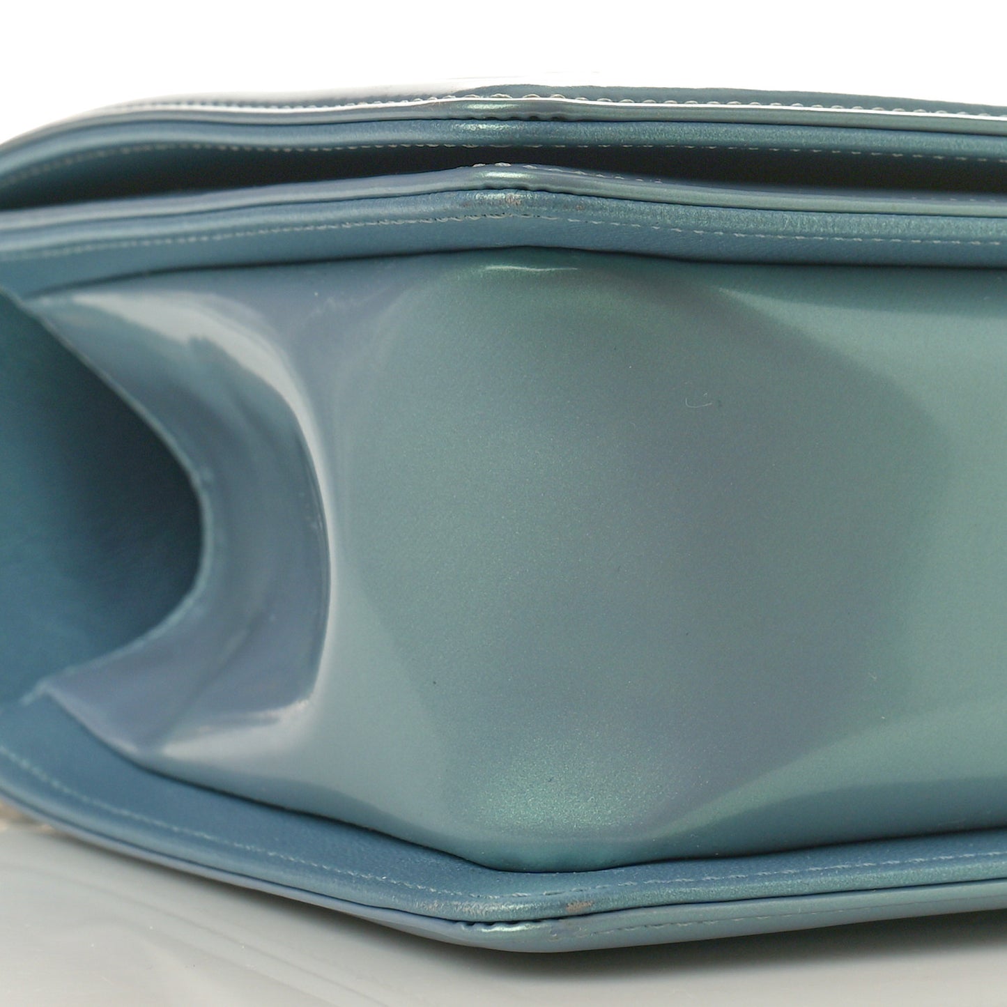 Iridescent Glazed Calfskin Quilted Medium Boy Flap Light Blue
