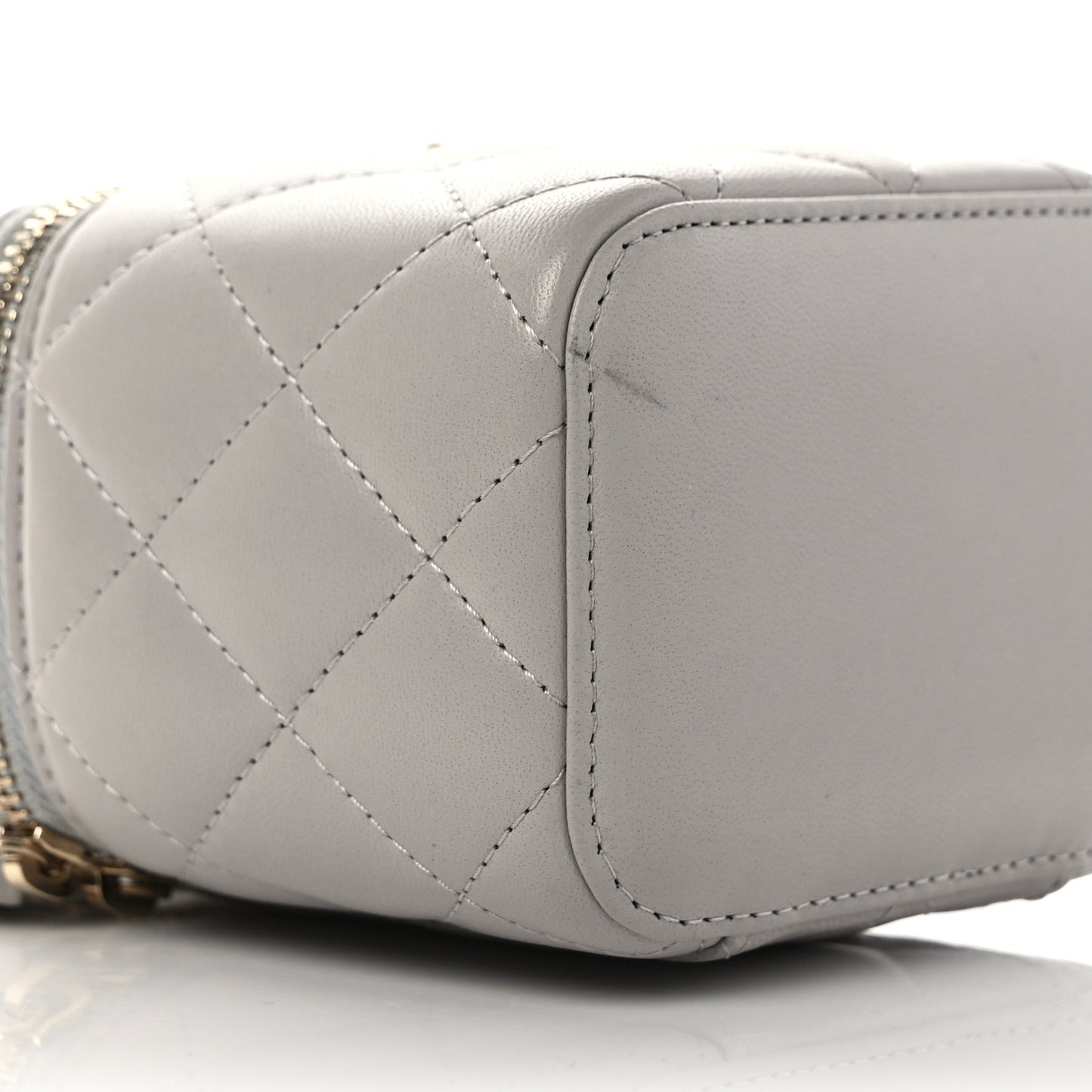 Lambskin Quilted Top Handle Mini Vanity Case With Chain Grey