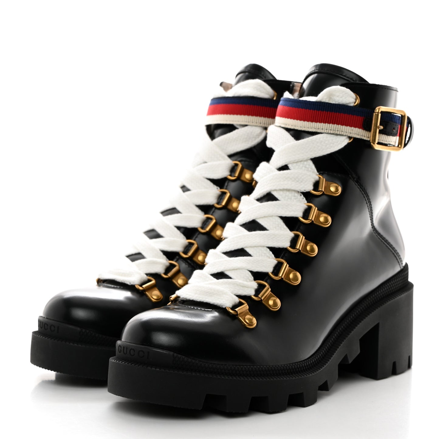 Calfskin Sylvie Web Lace Up Combat Boots 36.5 Black