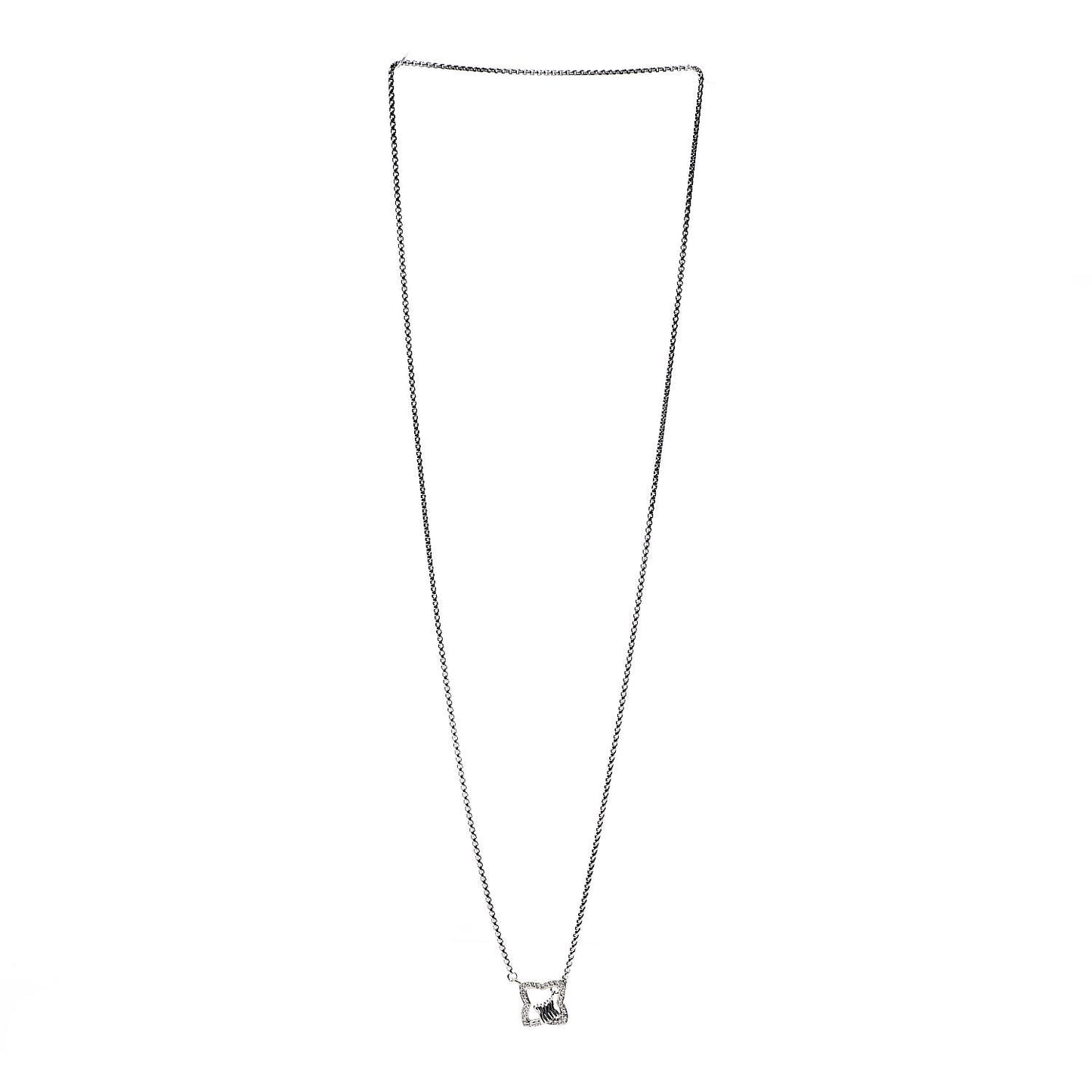Sterling Silver 18K Yellow Gold Diamond Quatrefoil Pendant Necklace