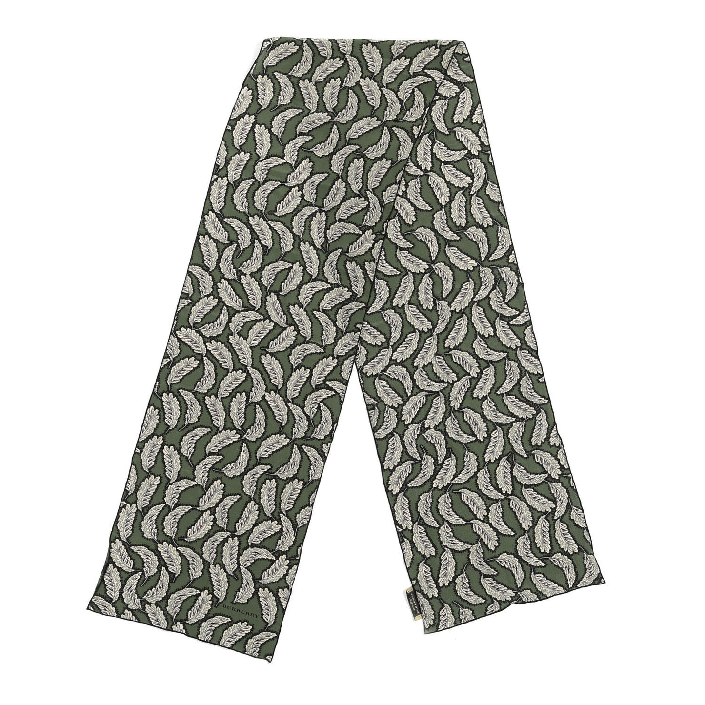 Silk Leaf Print Scarf Dusty Green