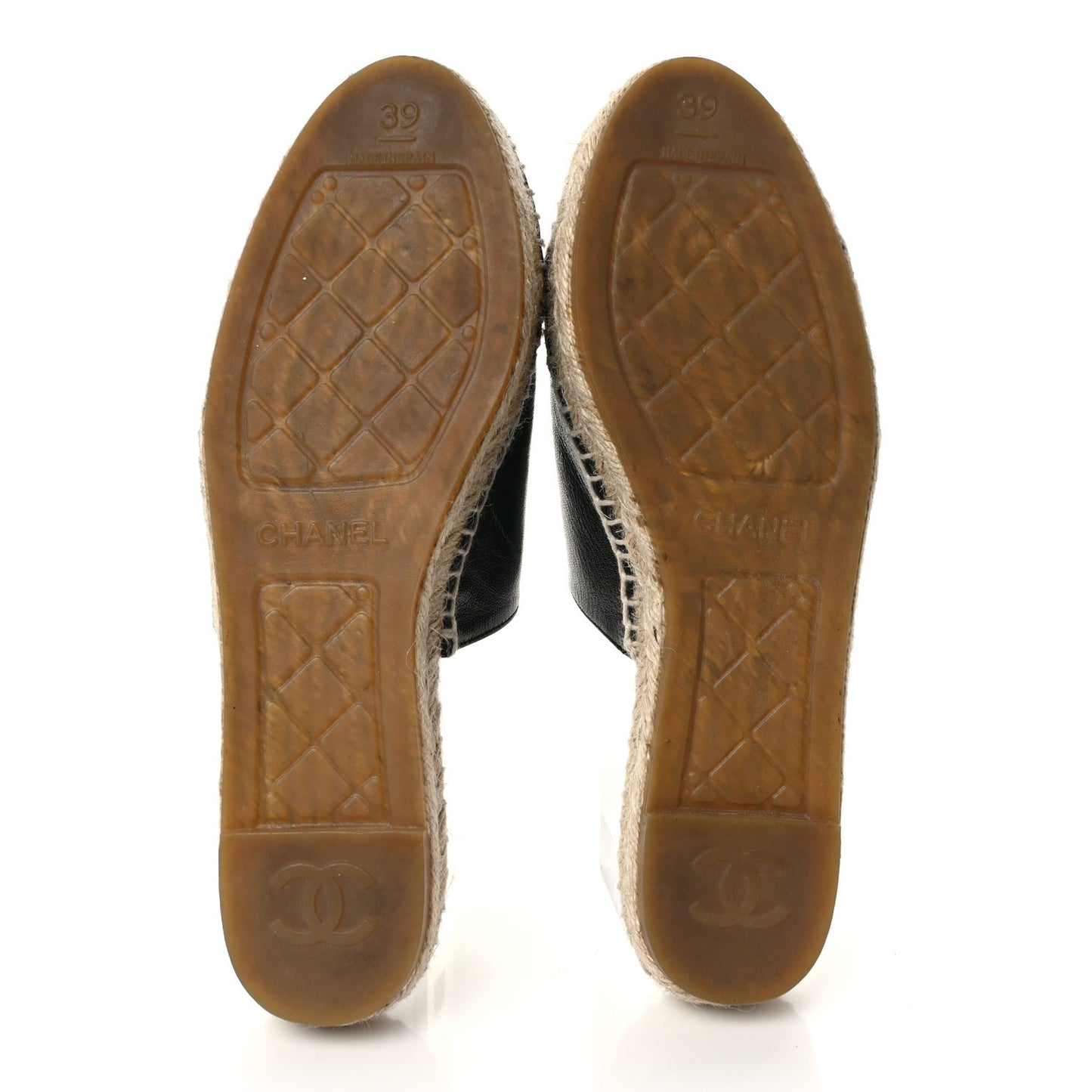 Iridescent Goatskin Patent CC Espadrille Mules 39 Black