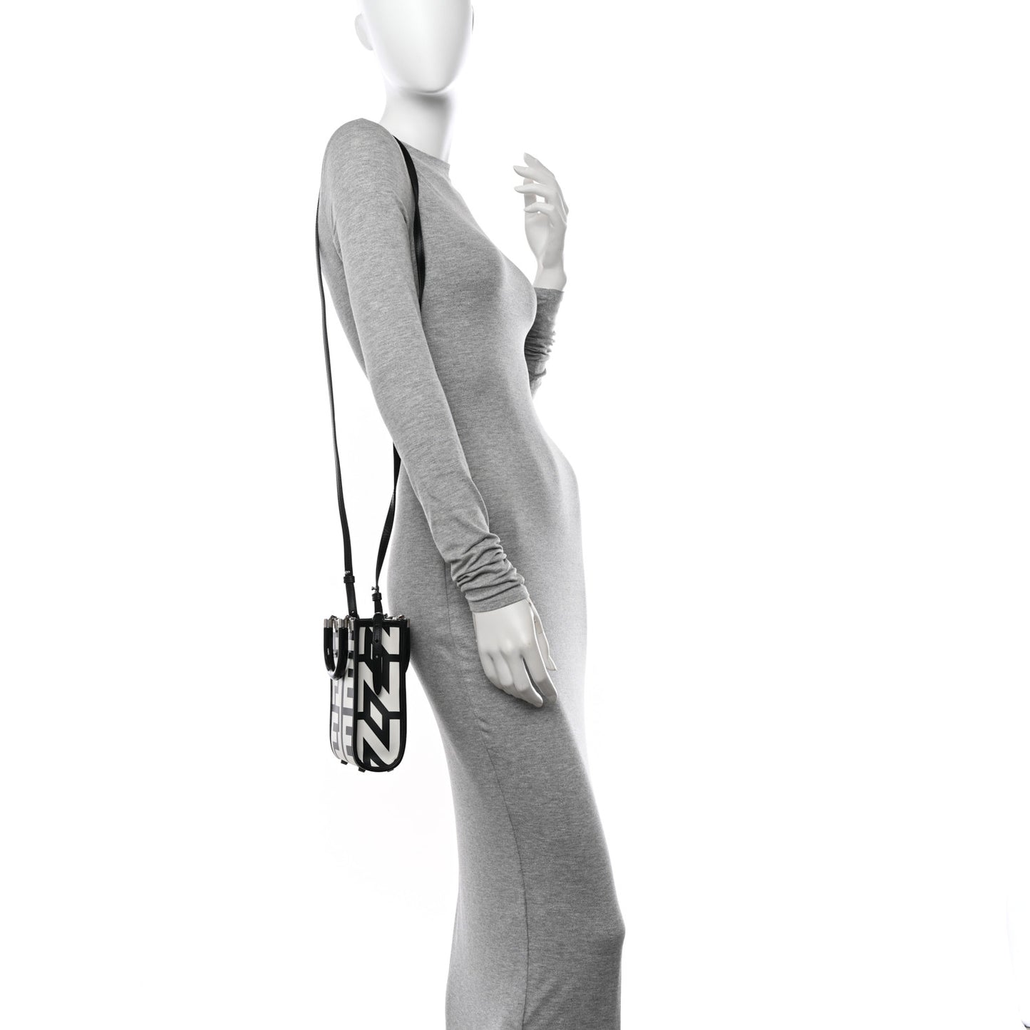 X MARC JACOBS Vitello King Plexiglass Logo Print Mini Fendi Sunshine Shopper Tote Black White