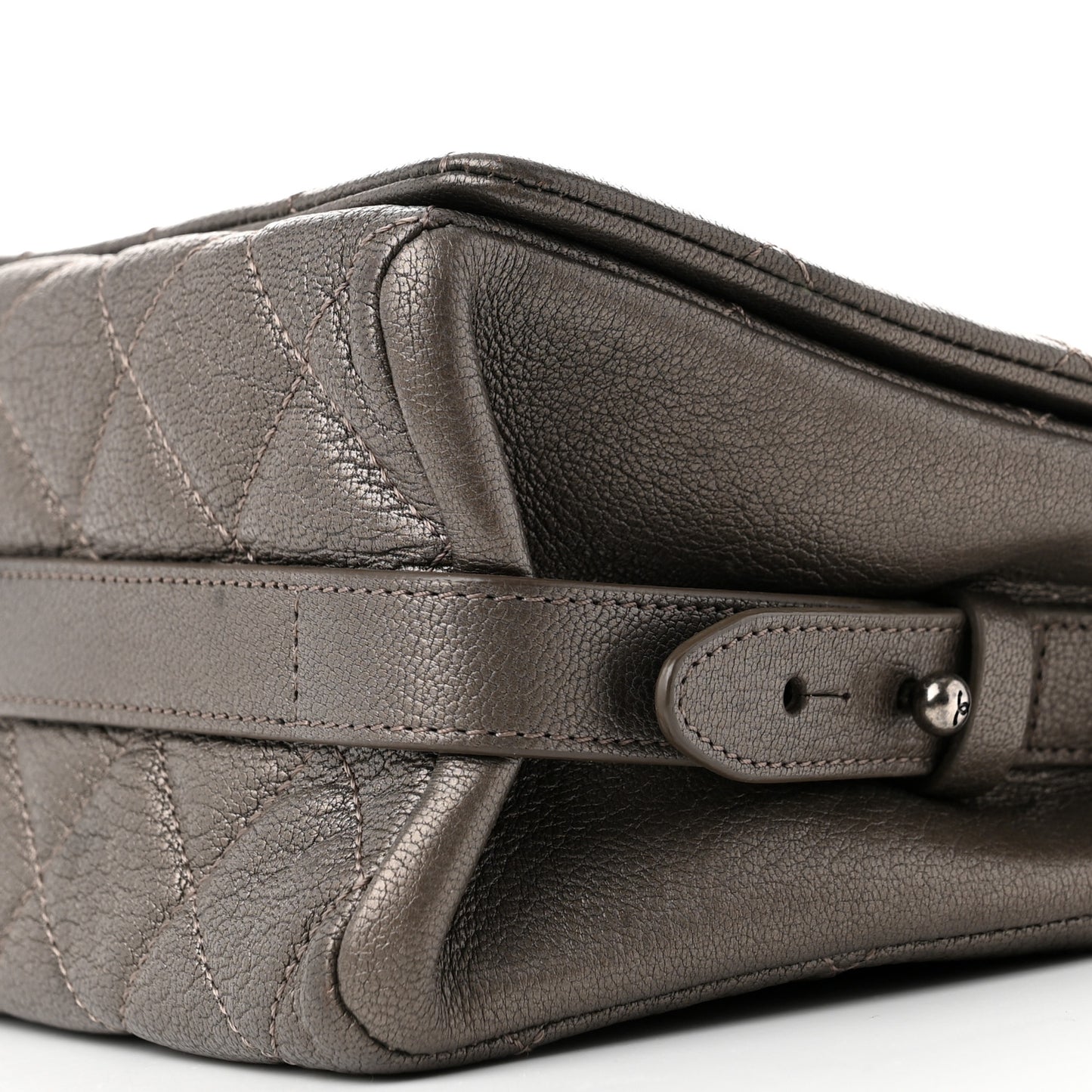 Metallic Goatskin Quilted Medium City Rock Flap Silver