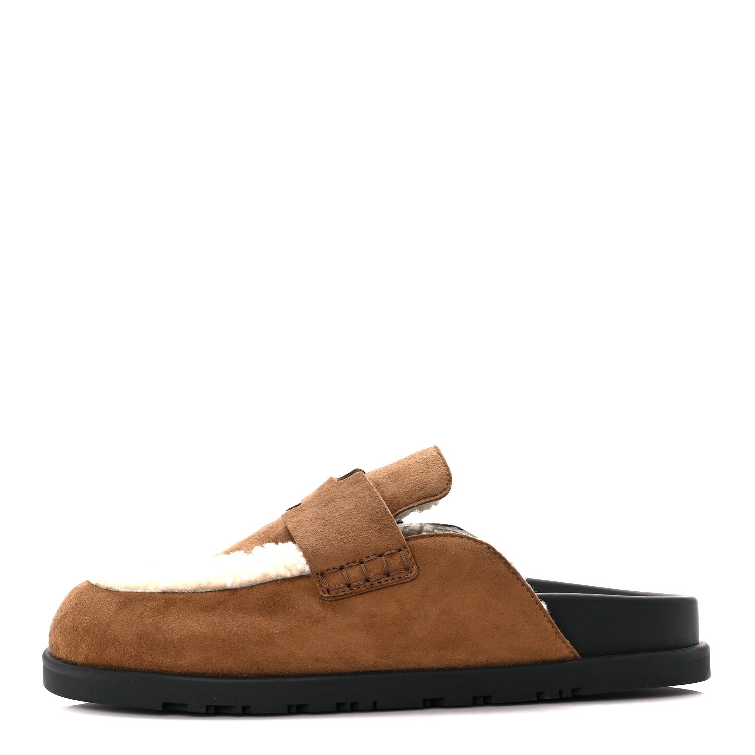 Hermes Suede Goatskin Shearling Go Mules 39 Brun Frume Ecru 1 of 8