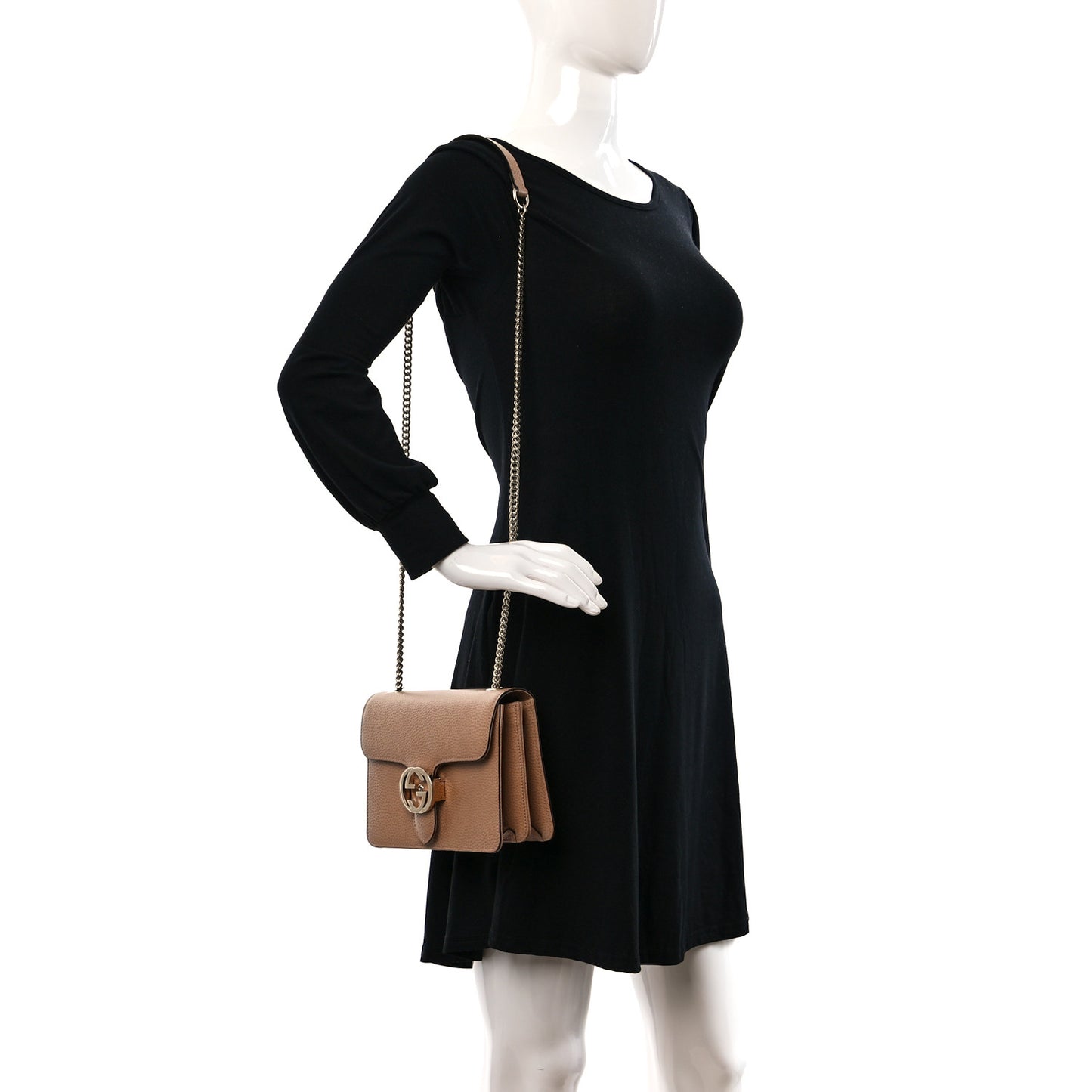 Dollar Calfskin Small Interlocking G Shoulder Bag Camelia